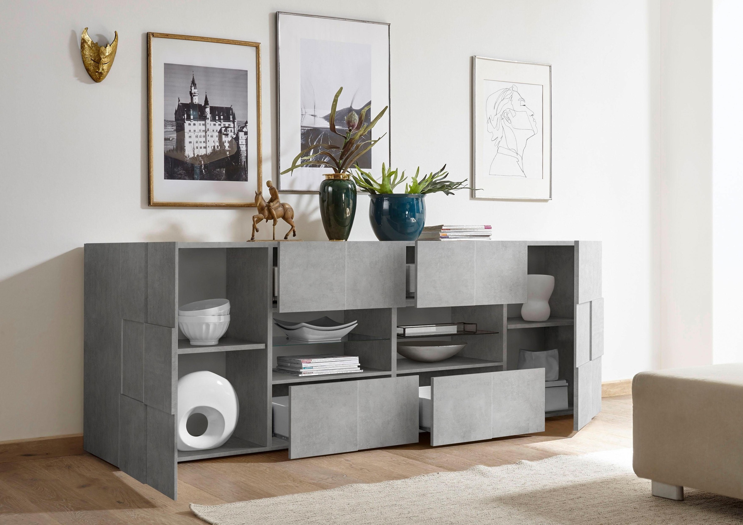 Thumbnail - INOSIGN Sideboard "Dama Breite 241, Kommode 2 Türen u. 4 Schubkästen, Anrichte" Front in 3D-Optik, viel Stauraum, versch...