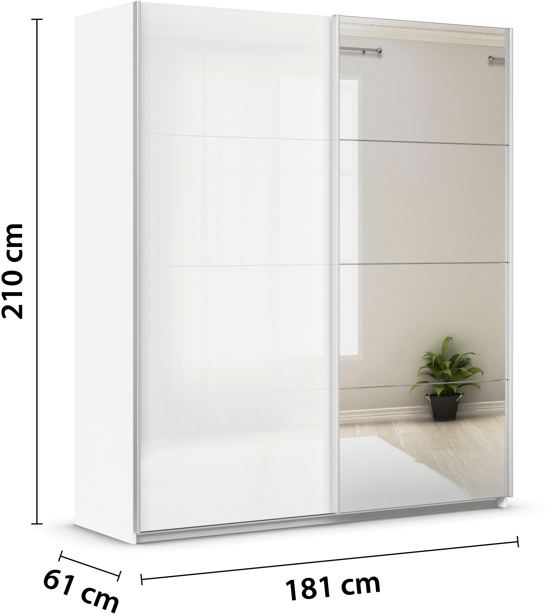 INOSIGN BY RAUCH Schwebetürenschrank »Kleiderschrank Schrank Garderobe Schlafzimmerschrank THANOS«, (in 3 verschiedenen Ausstattungen BASIC/CLASSIC/PREMIUM), Optional mit Spiegel, Metall-Griffleisten alufarben MADE IN GERMANY