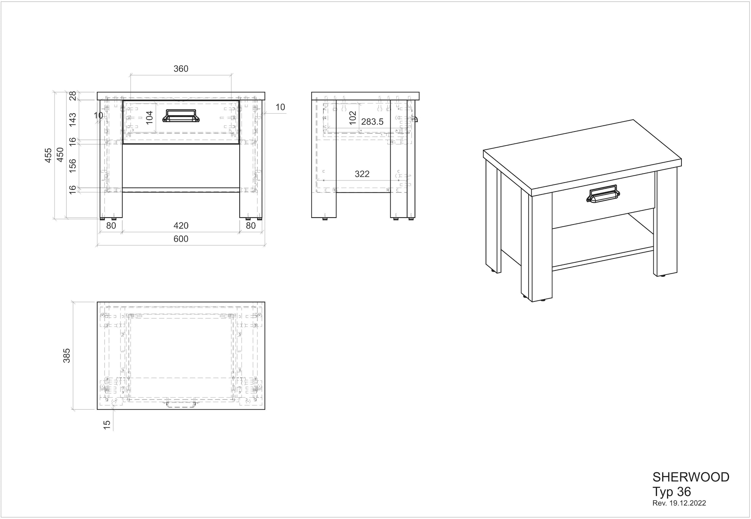 Home affaire Nachtkommode »SHERWOOD«, mit Apothekergriff aus Metall, Schubkasten "Soft close", Breite 60 cm