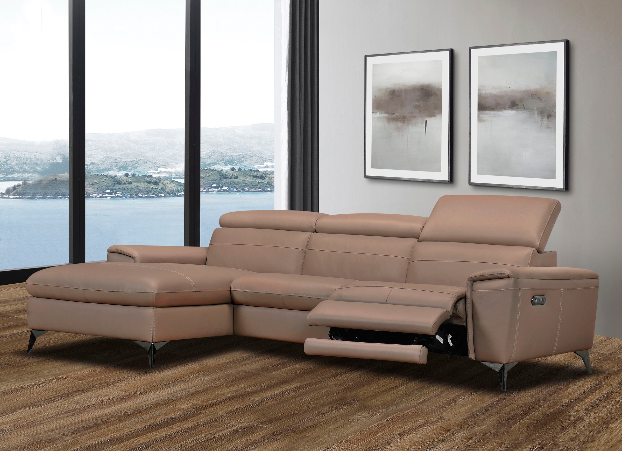 Places of Style Ecksofa »Theron, L-Form, 263 cm,«, elektrische Relaxfunktion, USB-Anschluss, manuelle Kopfteilverstellung