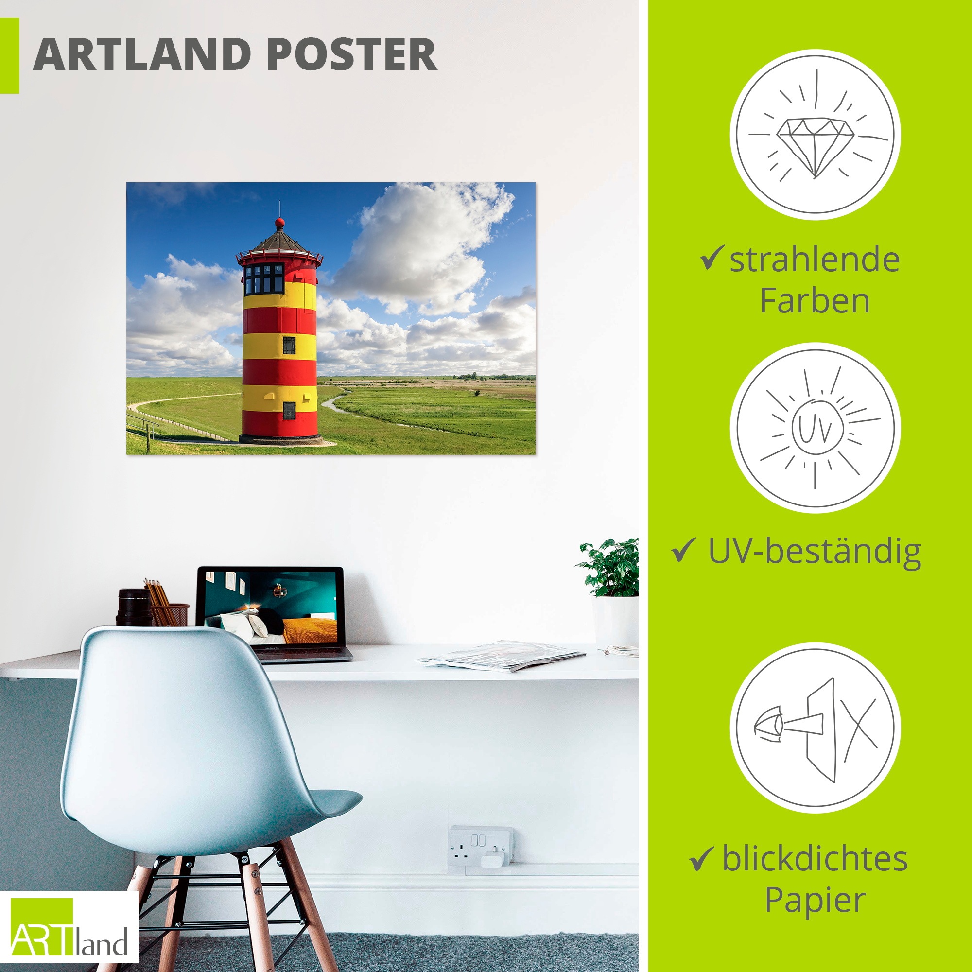 Artland Wandbild »Pilsumer Leuchtturm in Ostfriesland« 1 Stk. tlg. als Alubild, Leinwandbild, Poster, Wandaufkleber in verschied. Größen