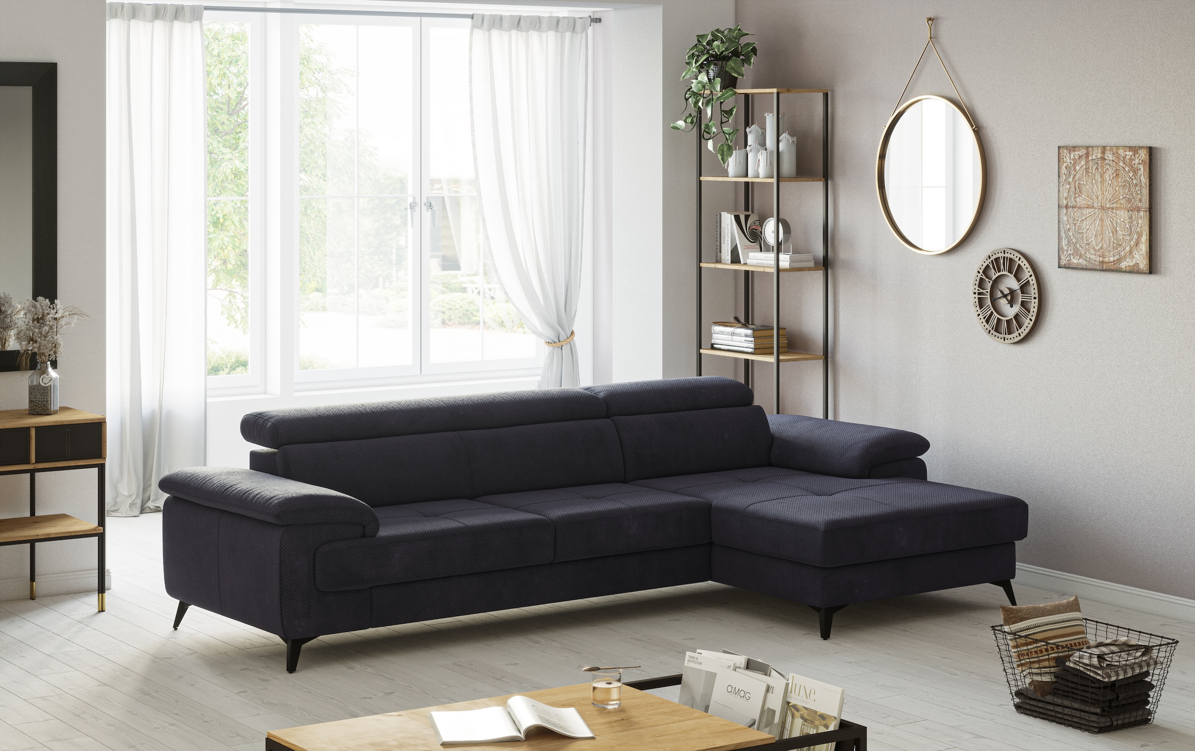 OTTO home Ecksofa "Astra L-Form, B: 300 cm, inkl. Kopfteilverstellung" opt. Schlaffunktion + XL-Bettkasten, LF:222x124cm, Wellenunterfederung