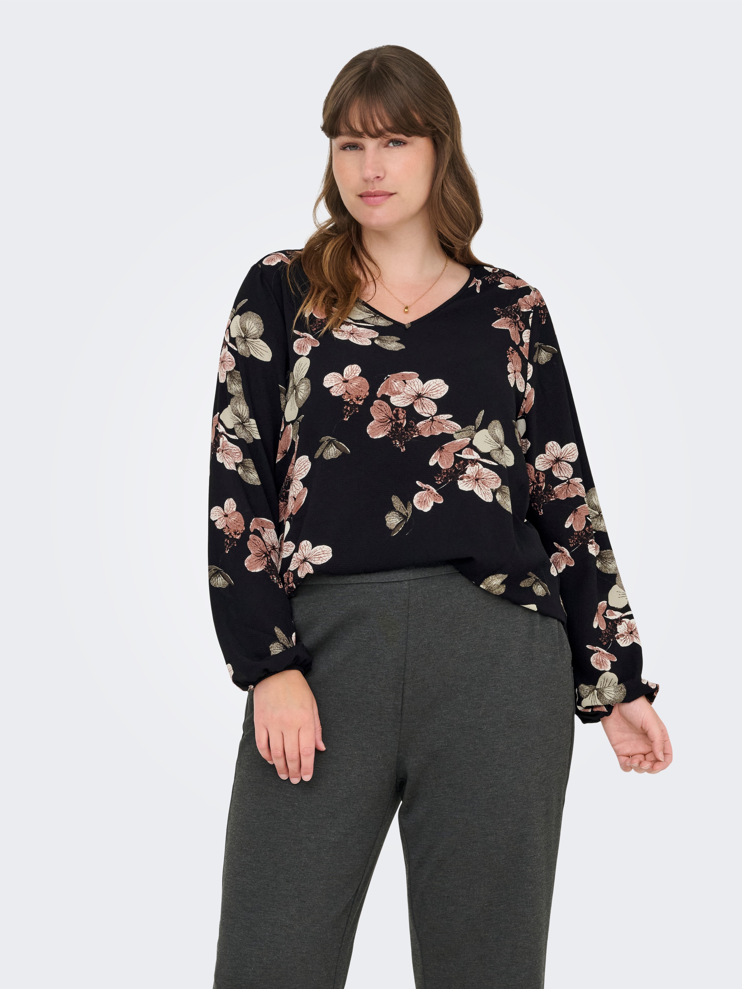 ONLY CARMAKOMA Blusenshirt "CARVICA LIFE L/S V-NECK TOP WVN NOOS" günstig online kaufen