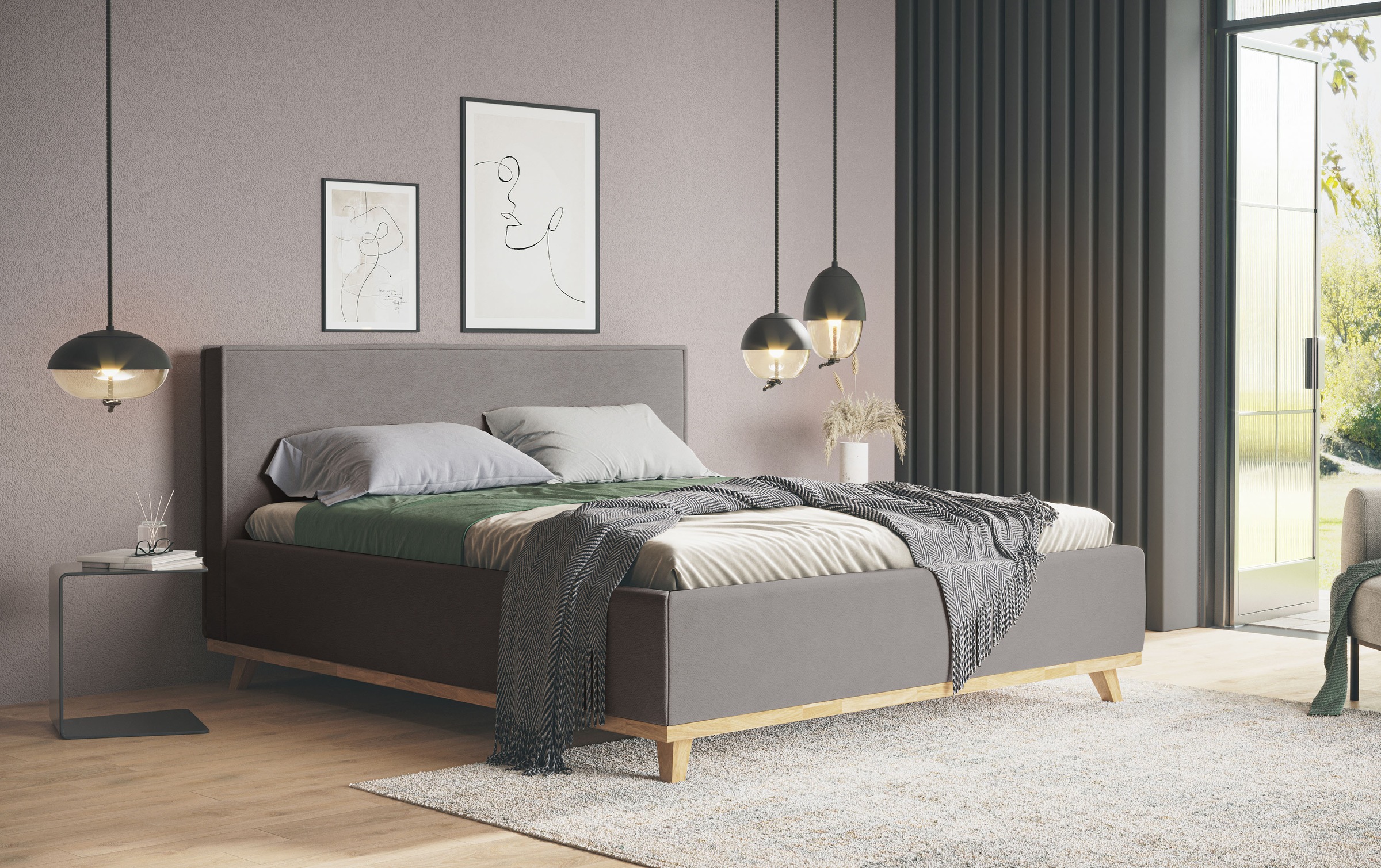 Polsterbett COTTA, B:171cm H:112cm L:222cmcharcoal, Betten, "MILLI I wahlweise mit Bettkasten", erhältlich in den Größen 160x200cm & 180x200cm