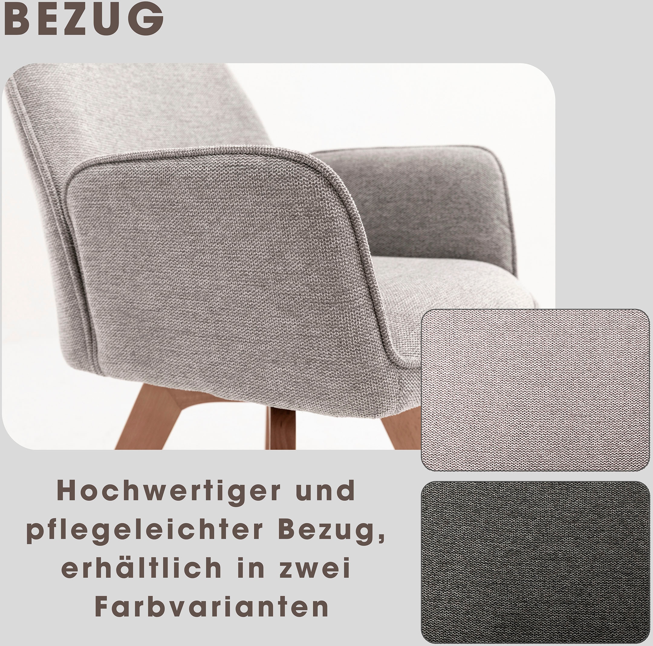 byLIVING Esszimmerstuhl »Tony«, (Set), 2 St., Webstoff, mit Massivholzgestell eichefarbig, 360 Grad drehbar, hoher Sitzkomfort