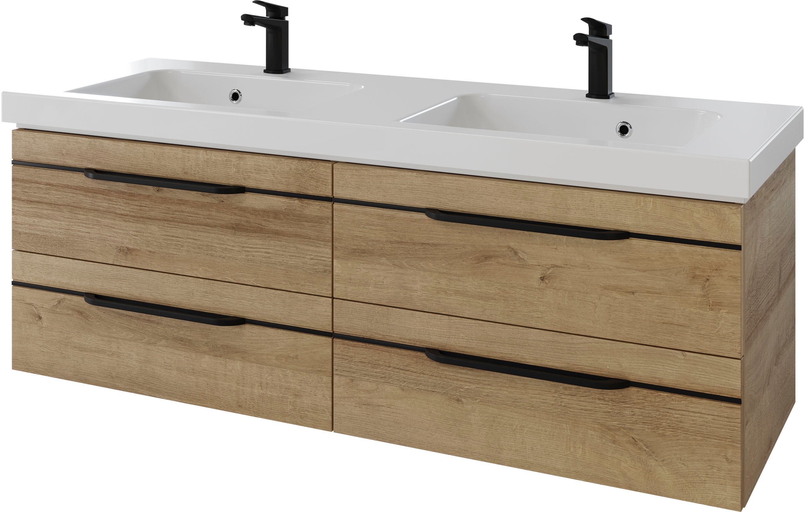 Saphir "Serie Balto Mineralmarmor-Waschtisch mit Unterschrank, 147,8 cm breit" 2 Stk. tlg. Doppel-Waschplatz mit 4 Schubladen, in verschiedene Ausführungen