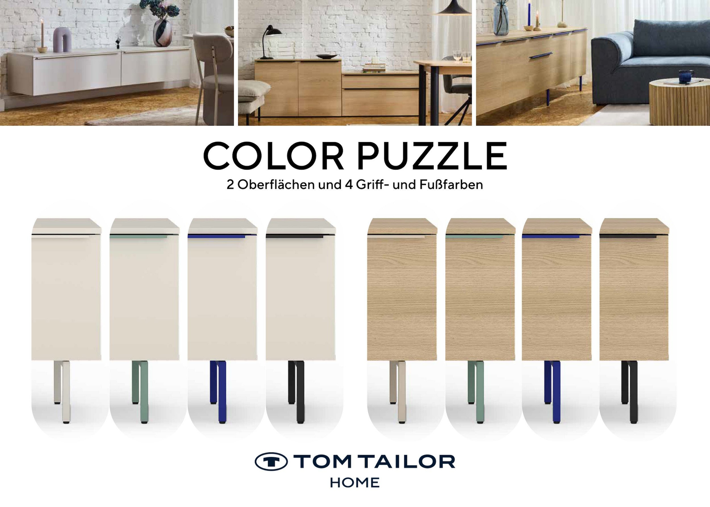 TOM TAILOR HOME Lowboard »COLOR PUZZLE 3 – 1 Klappe 1 Schublade mit farbigem Griff und Füßen« Kommode, Breite 110 cm,mit Klappe und Schublade, viel Stauraum