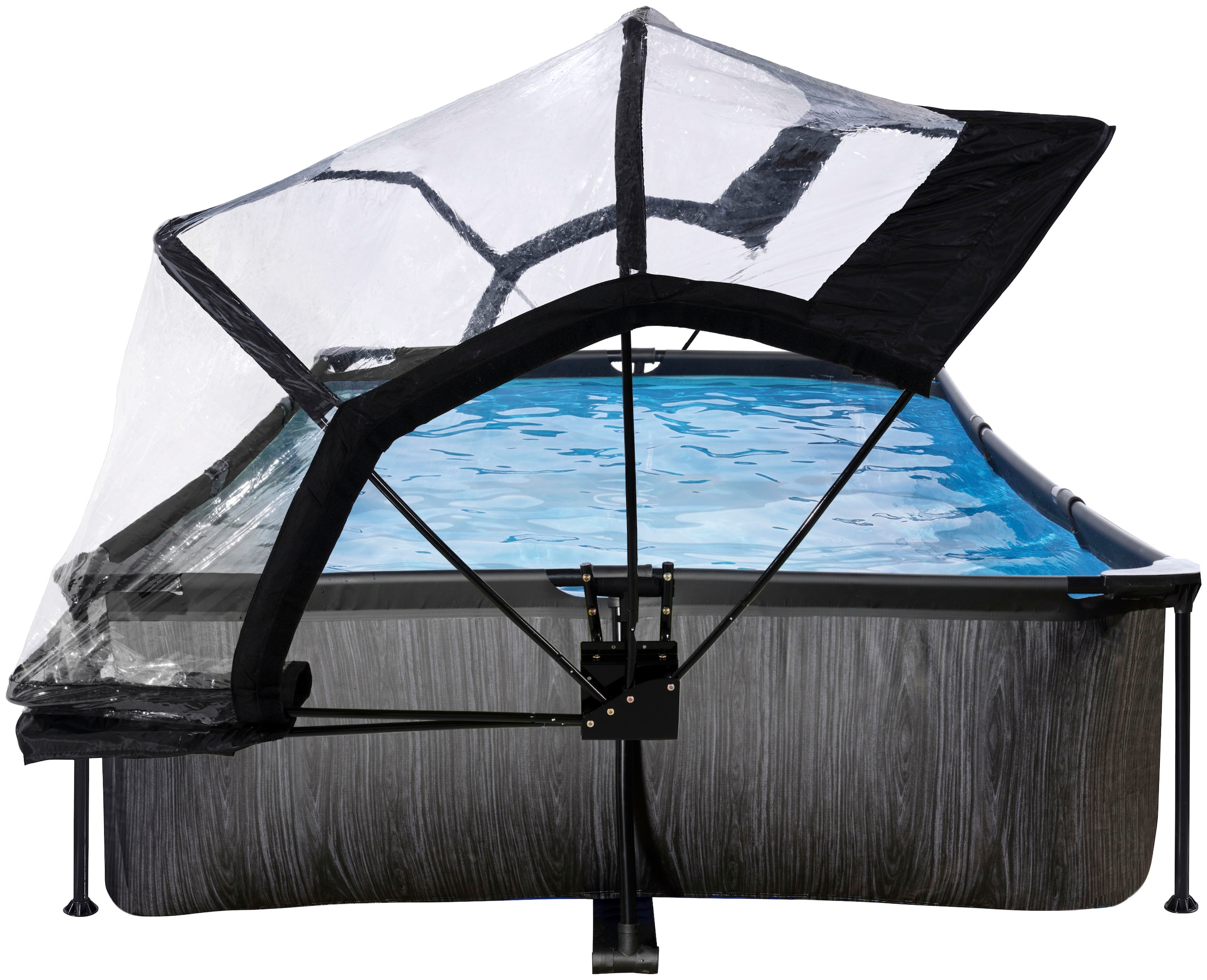 EXIT Framepool »Black Wood Pool 300x200x65cm«, mit Filterpumpe und Abdeckung - schwarz