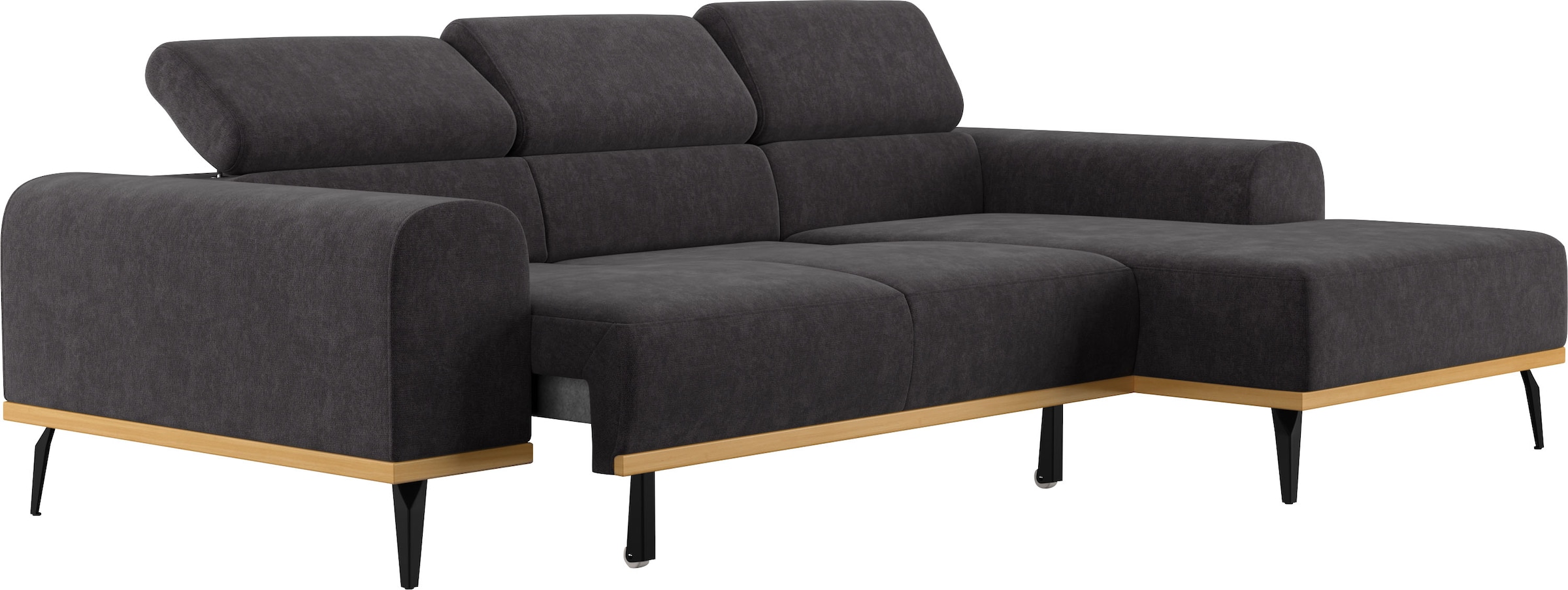 Places of Style Ecksofa »Carlo L-Form«, mit Kopfteilverstellung & Holz-Rahmenoptik, wahlweise Relaxfunktion