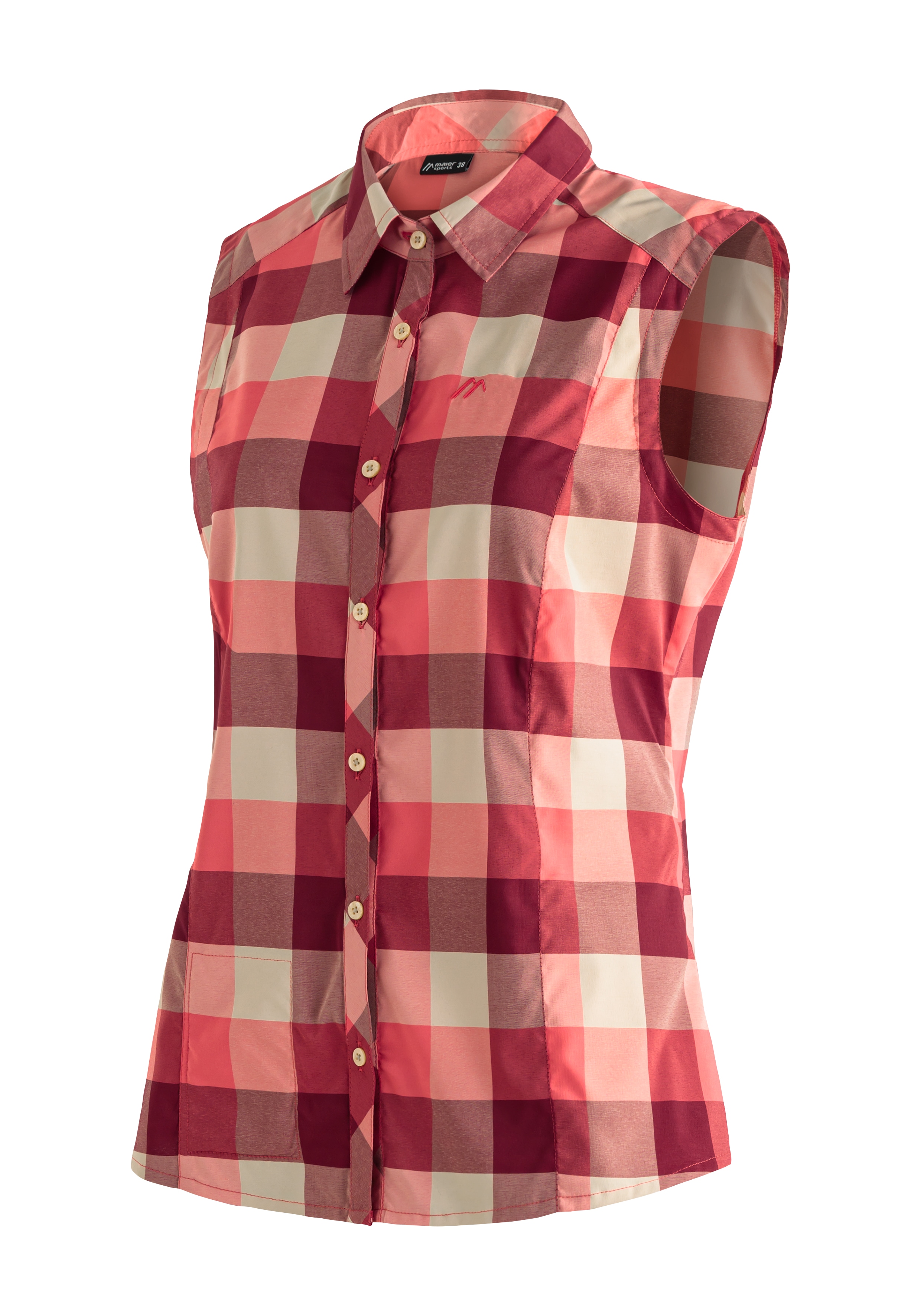 Maier Sports "Sana sleeveless" ärmellose Damen Bluse, sommerliches Blusen-Shirt, Karobluse, Reg. Fit