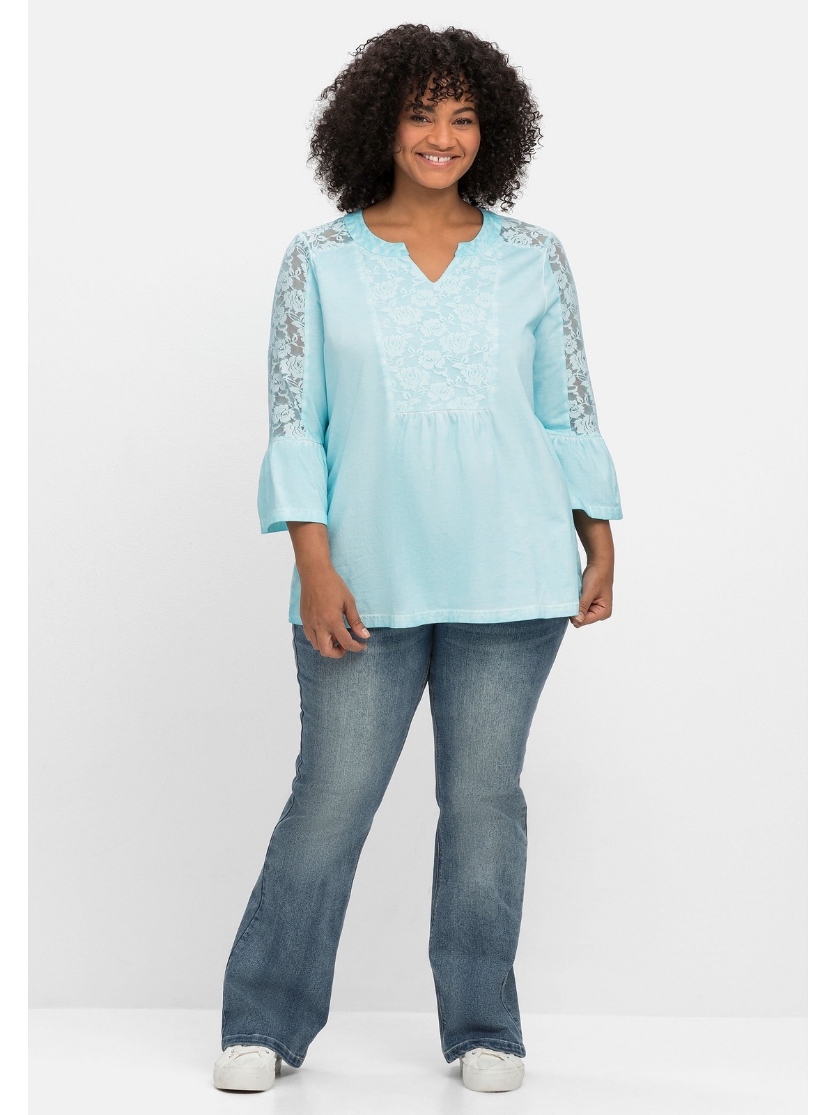 sheego by Joe Browns 3/4-Arm-Shirt »Große Größen«, mit Partien aus Spitze