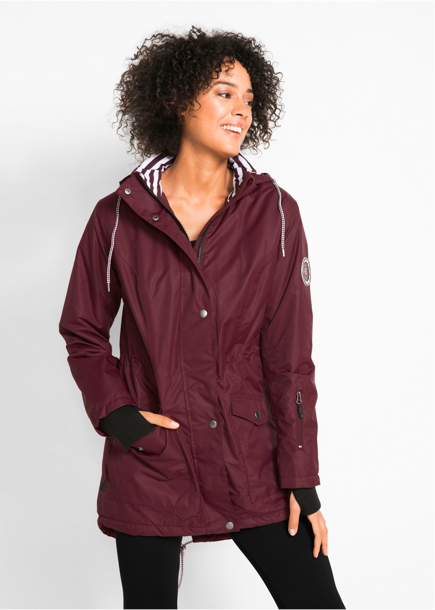 bonprix Funktionsjacke mit Kapuze Parka-Form, hinten länger, 2-Wege-Reißverschluß