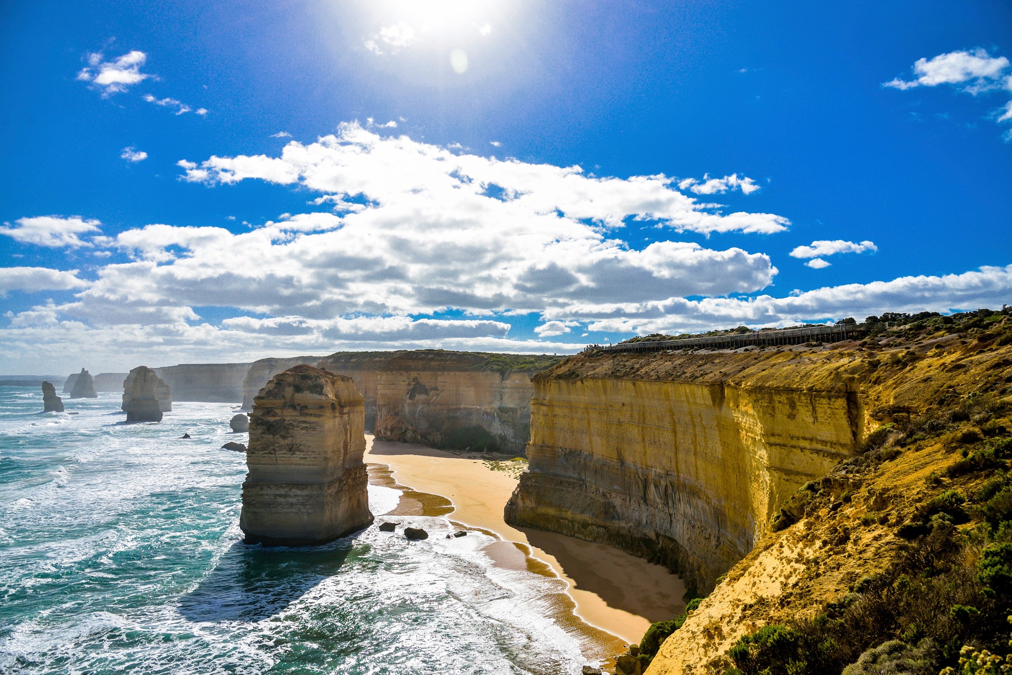 PAPERMOON Fototapete "GROßE OZEAN STRAßE-12 APOSTEL STRAND KÜSTE KLIPPEN MEER", B/L: 4mm x 2,6mm, Bahnen: 8 Stk. St., bunt, Schlafzimmer, Tapeten