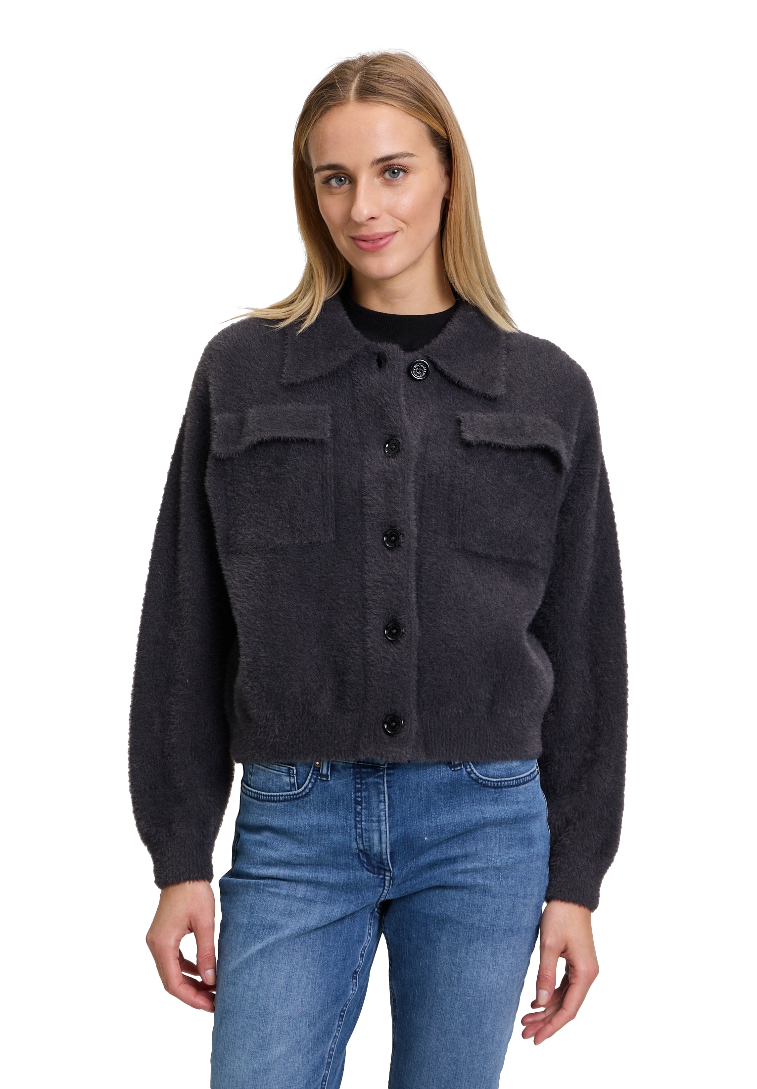 Amber & June Strickjacke "Damen Winter-Strickjacke mit aufgesetzter Brustta günstig online kaufen