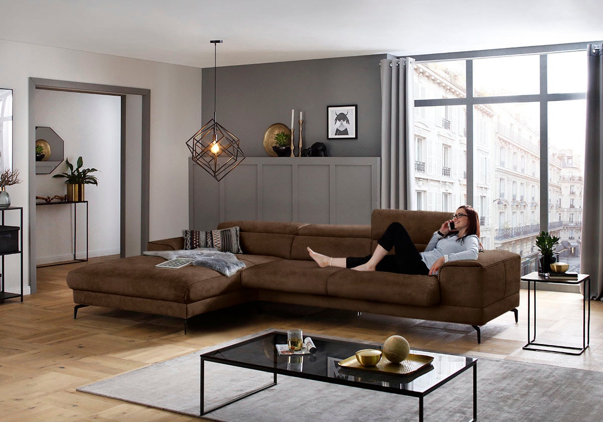 W.SCHILLIG Ecksofa »piedroo, Designsofa mit tollem Sitzkomfort, bequem, L-Form«, Kopfteilverstellung, wahlweise mit Sitztiefenverstellung, Breite 343cm