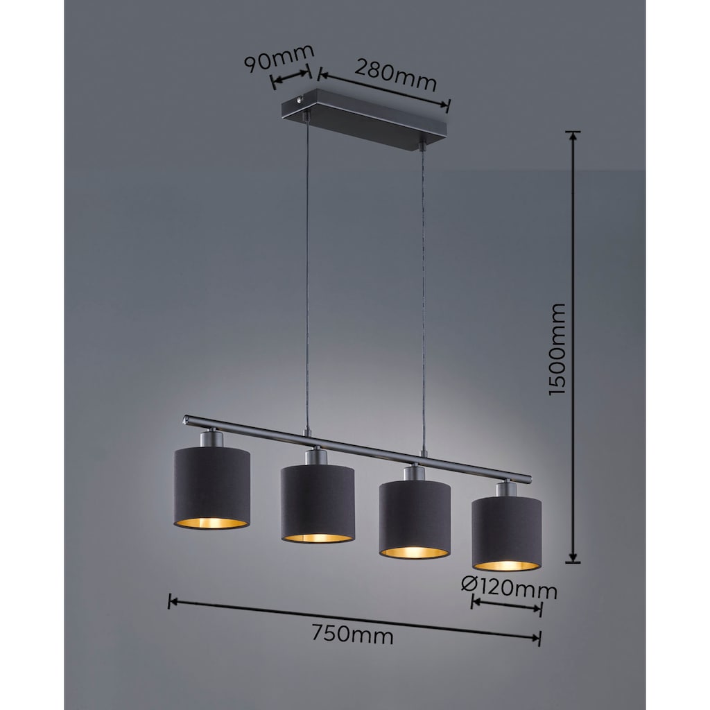 TRIO Leuchten Pendelleuchte »Tommy«, 4 flammig-flammig, E14 Hängelampe 4-flammig, höhenverstellbar in schwarz-gold Optik