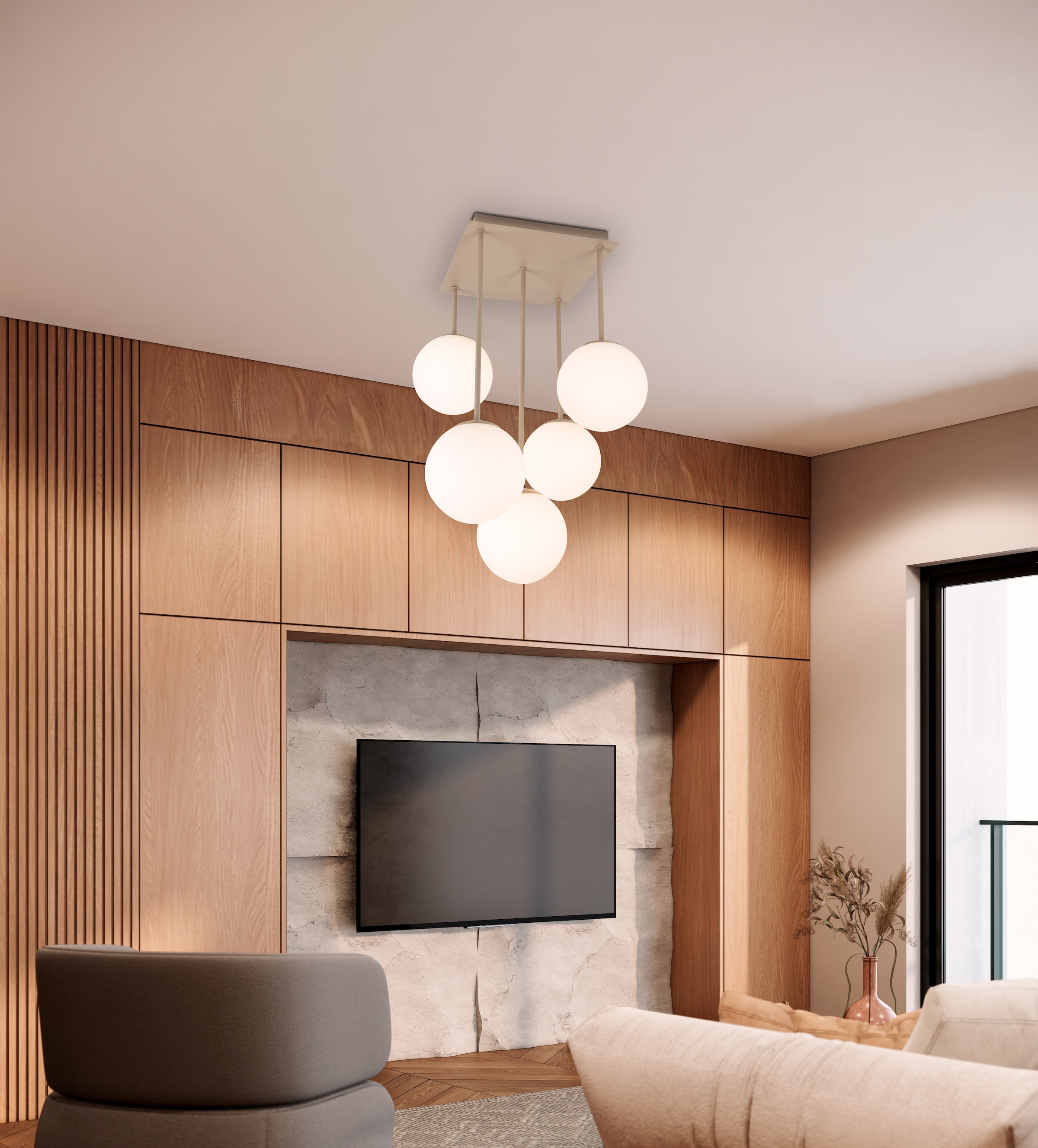 OTTO home Deckenleuchte »Nellin« E14 1 Stk. 5 Glaskugeln mit je 1x E14 exkl., quadratisch, beige matt