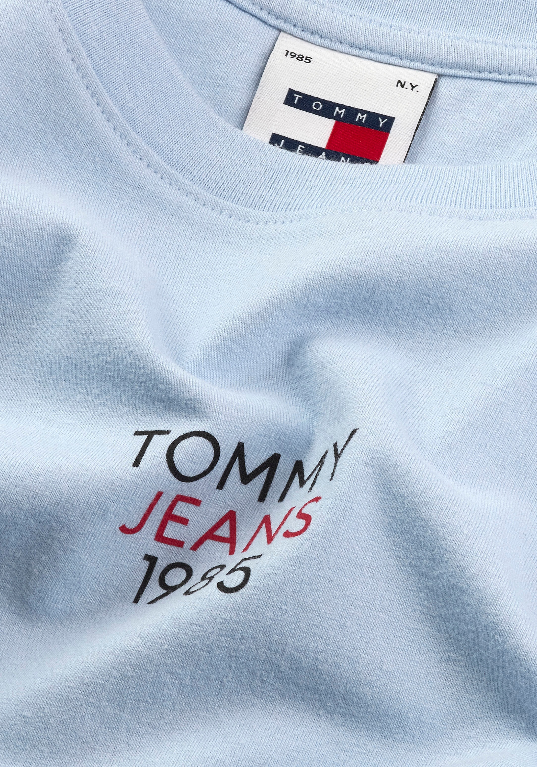 Tommy Jeans T-Shirt »Slim Essential Logo«, Kurzarm Rundhals Jersey T Shirt mit Logo Druck Print, Baumwoll Mix