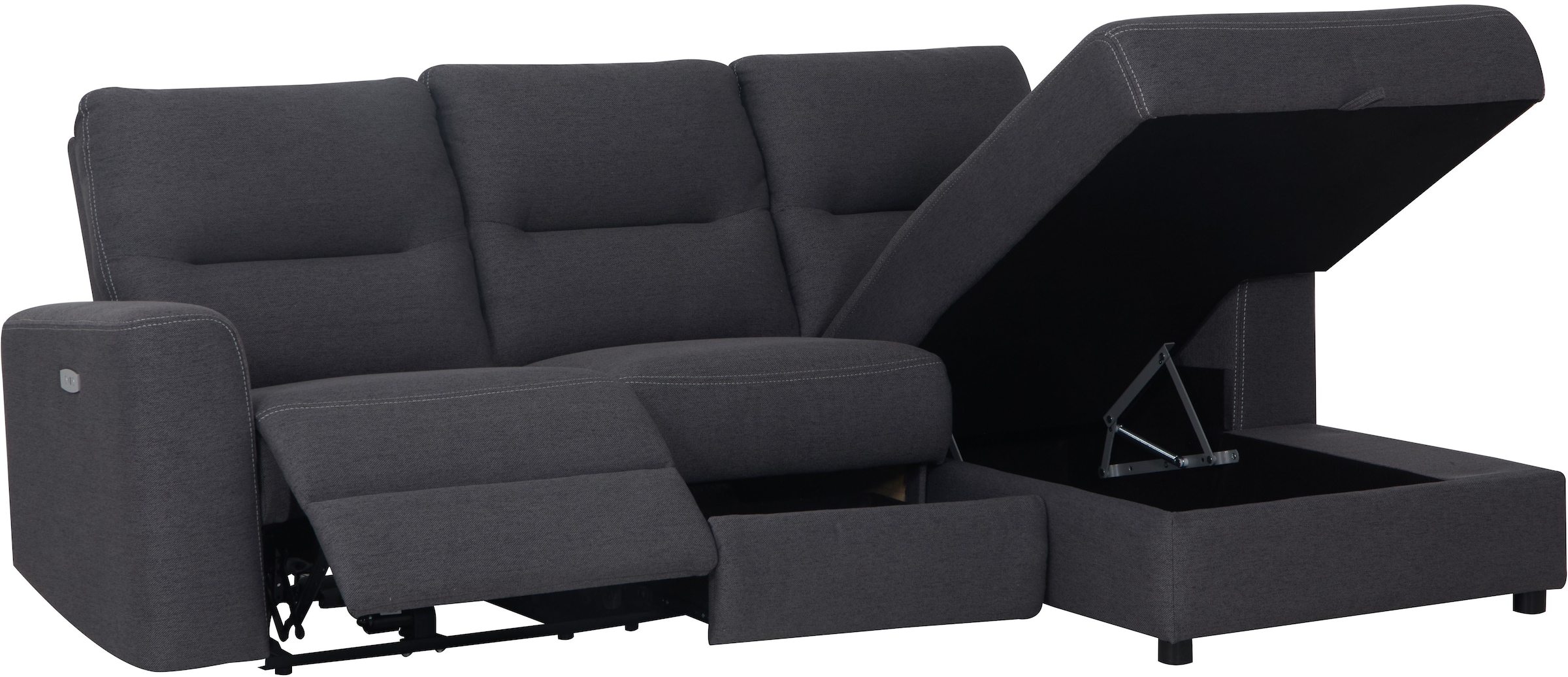 Home affaire Ecksofa »VENOIR, L-Form, 250 cm, manuelle u. elektrische Funktion (m. USB A/C)«, Stauraum unter der Recamiere, 2. Staufach, Federkern