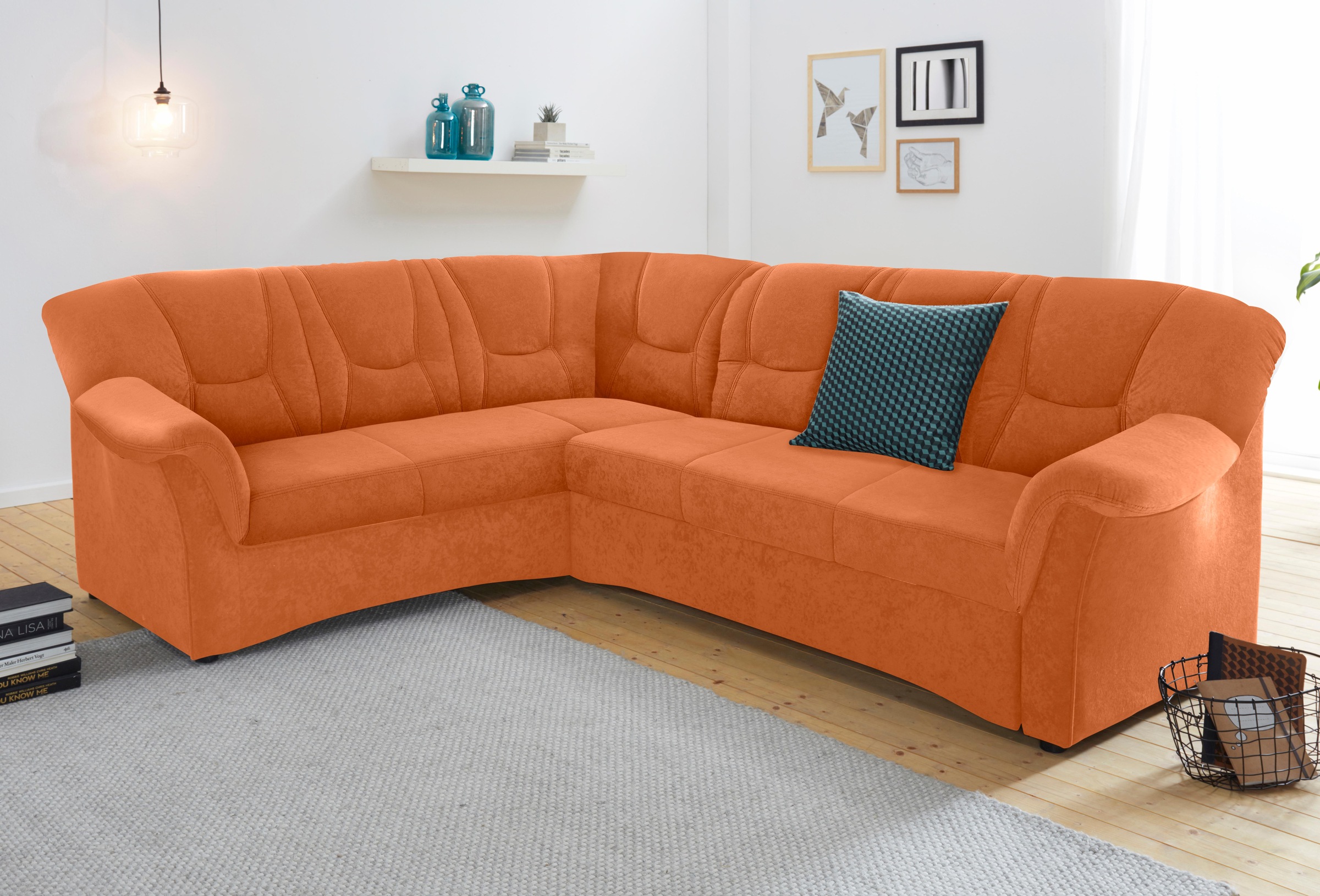 Ecksofa DOMO COLLECTION "Sarafina zeitlos&bequem, optional mit Federkern, Breite 240cm, L-Form", orange (terrakotta), B:240cm H:83cm T:190cm, Microfaser PRIMABELLE (100% Polyester) / Struktur (90% Polyester; 10% Polyacryl);Luxus-Microfaser (92% Polyester, 9