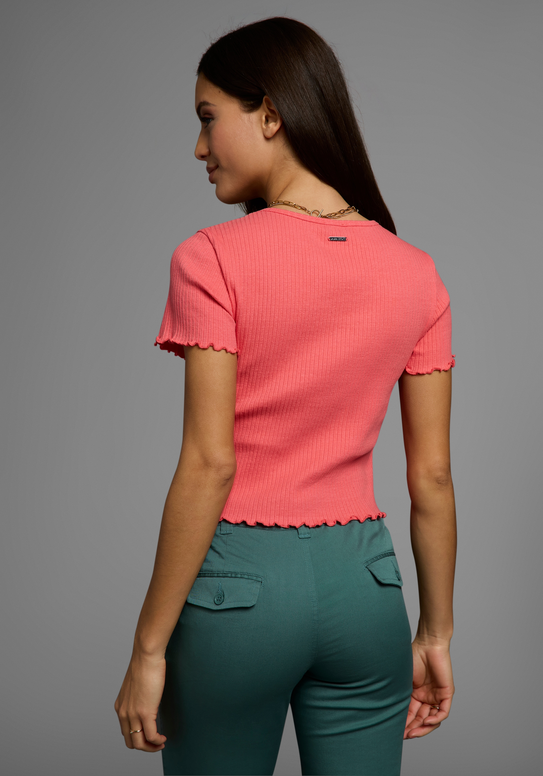 Laura Scott Kurzarmshirt, mit gewelltem Saum