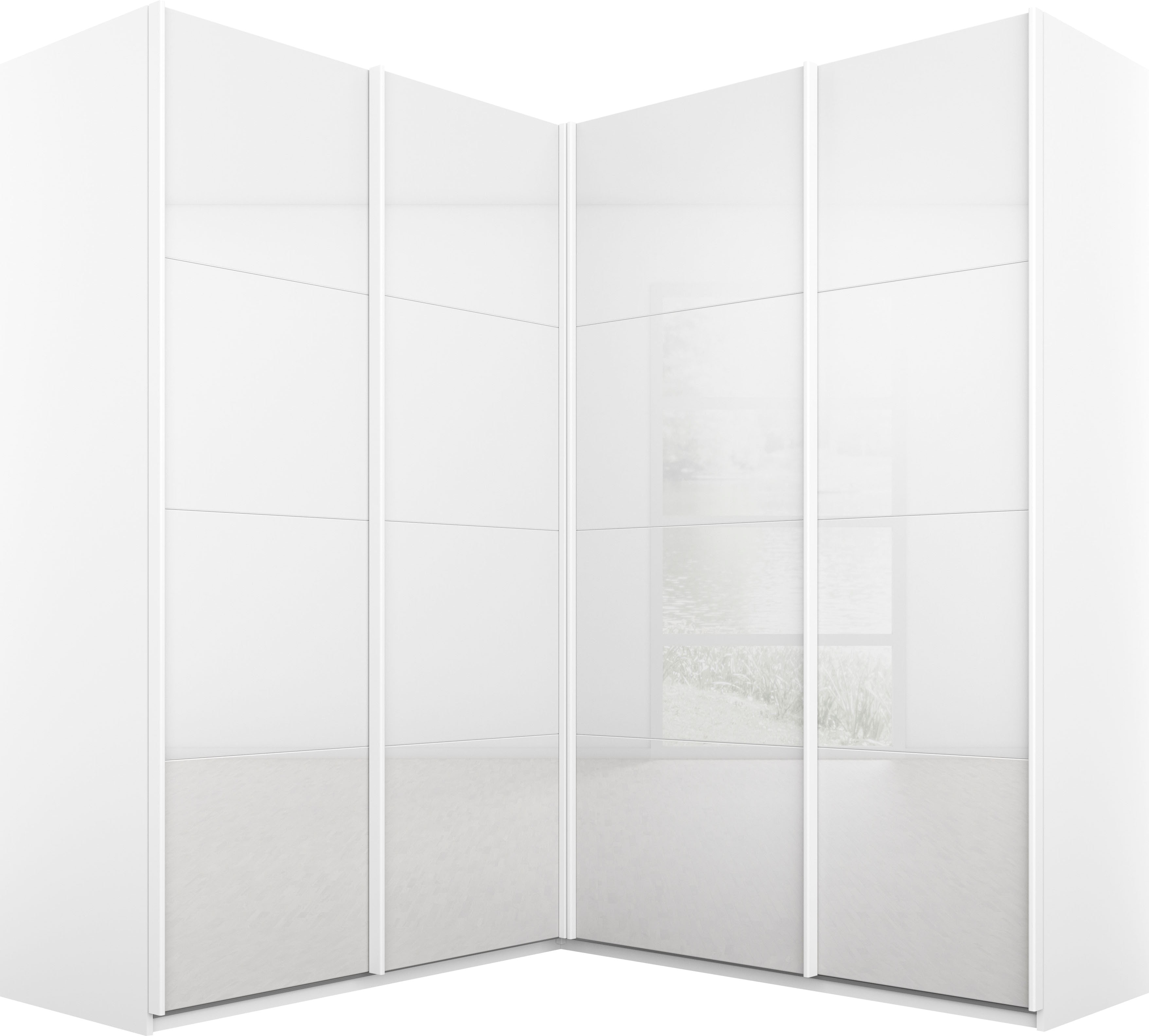 rauch Schwebetürenschrank "Kleiderschrank Garderobe Eckkleiderschrank QUADRA mit edler Glasfront" in den Höhen 210/229 cm, inkl. Soft-Close-Funktion, großer Eckschrank mit viel Stauraum, Maß 181x187 cm MADE IN GERMANY