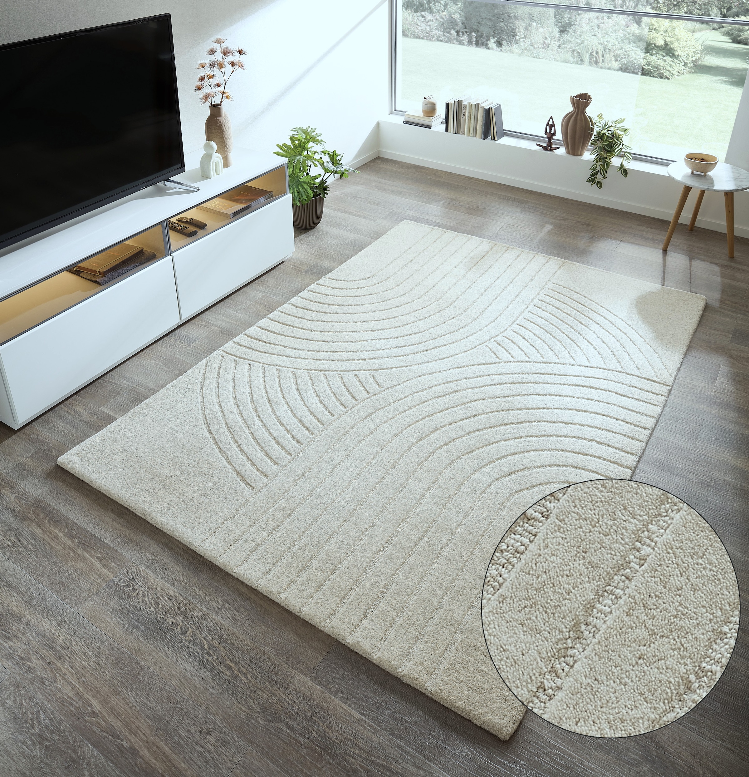 OTTO home Wollteppich "Gabbo Design, Handgefertigt, Teppich, reine Wolle," rechteckig 14 mm Höhe Hoch-Tief-Effekt, reine Wolle, Scandi-Look, Naturfaser