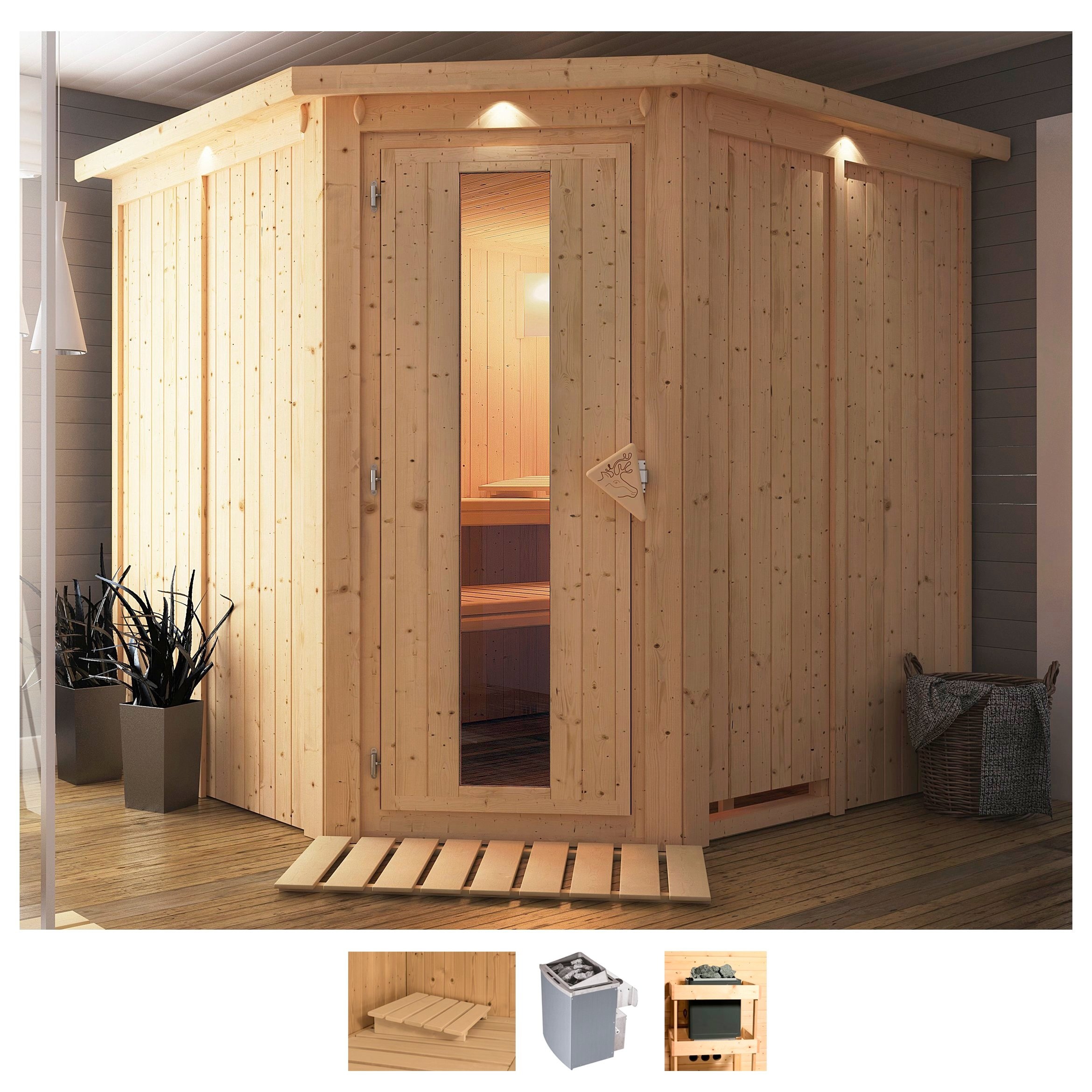 Karibu Sauna "Jarin" Set, Ofen 9 kW integr. Strg