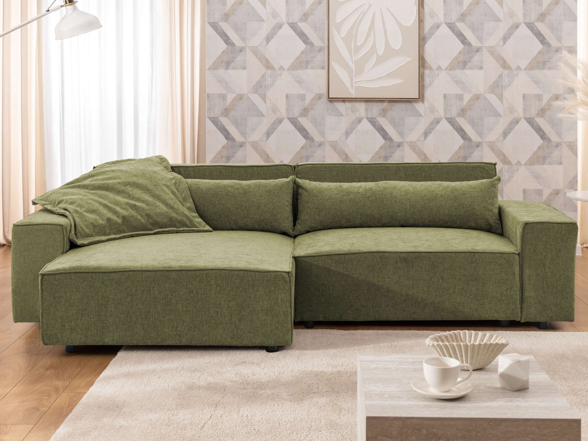 OTTO home Ecksofa "KINLEE Design-Sofa mit Recamiere rechts/links, Maße B/T/H 251/144/70cm" L-Form mit Wellenunterfederung, ohne Bettfunktion, modern und beguem