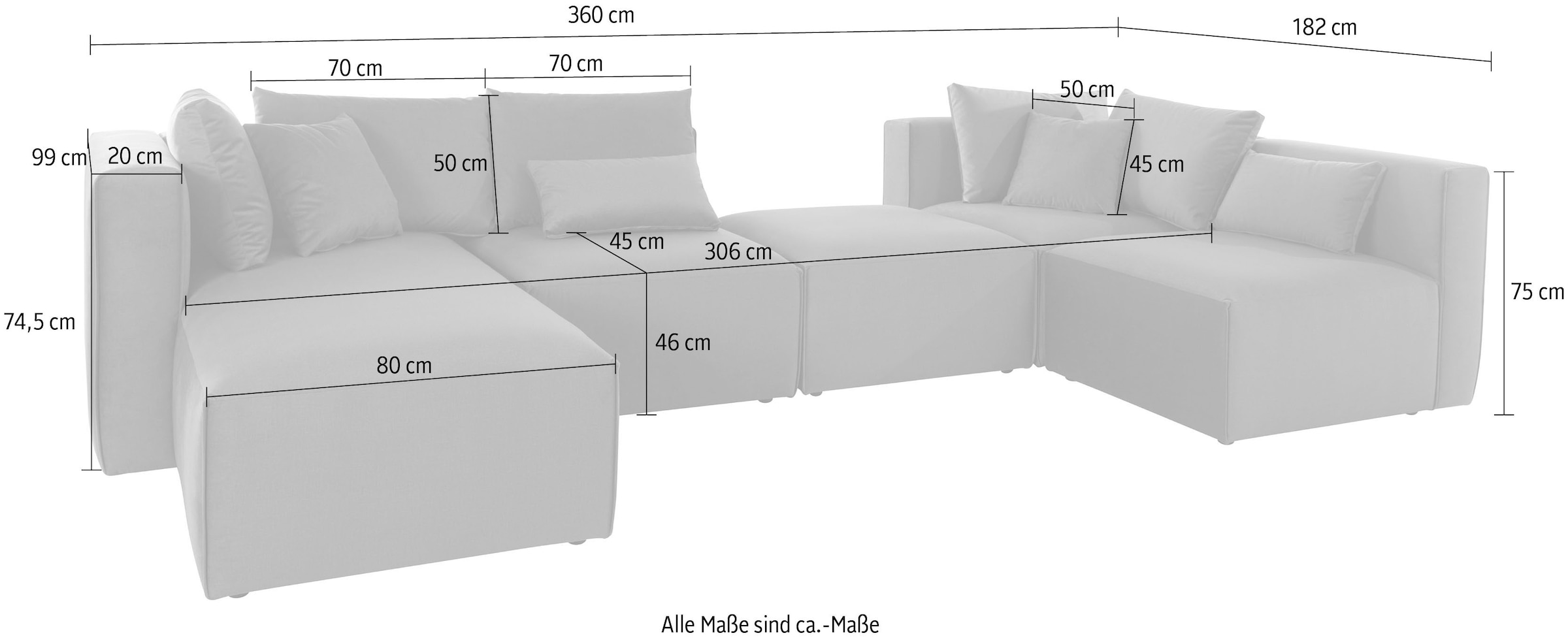 Guido Maria Kretschmer Home&Living Wohnlandschaft »Comfine U-Form«, zusammengesetzt aus Modulen, in 3 Stoffen und vielen Farben