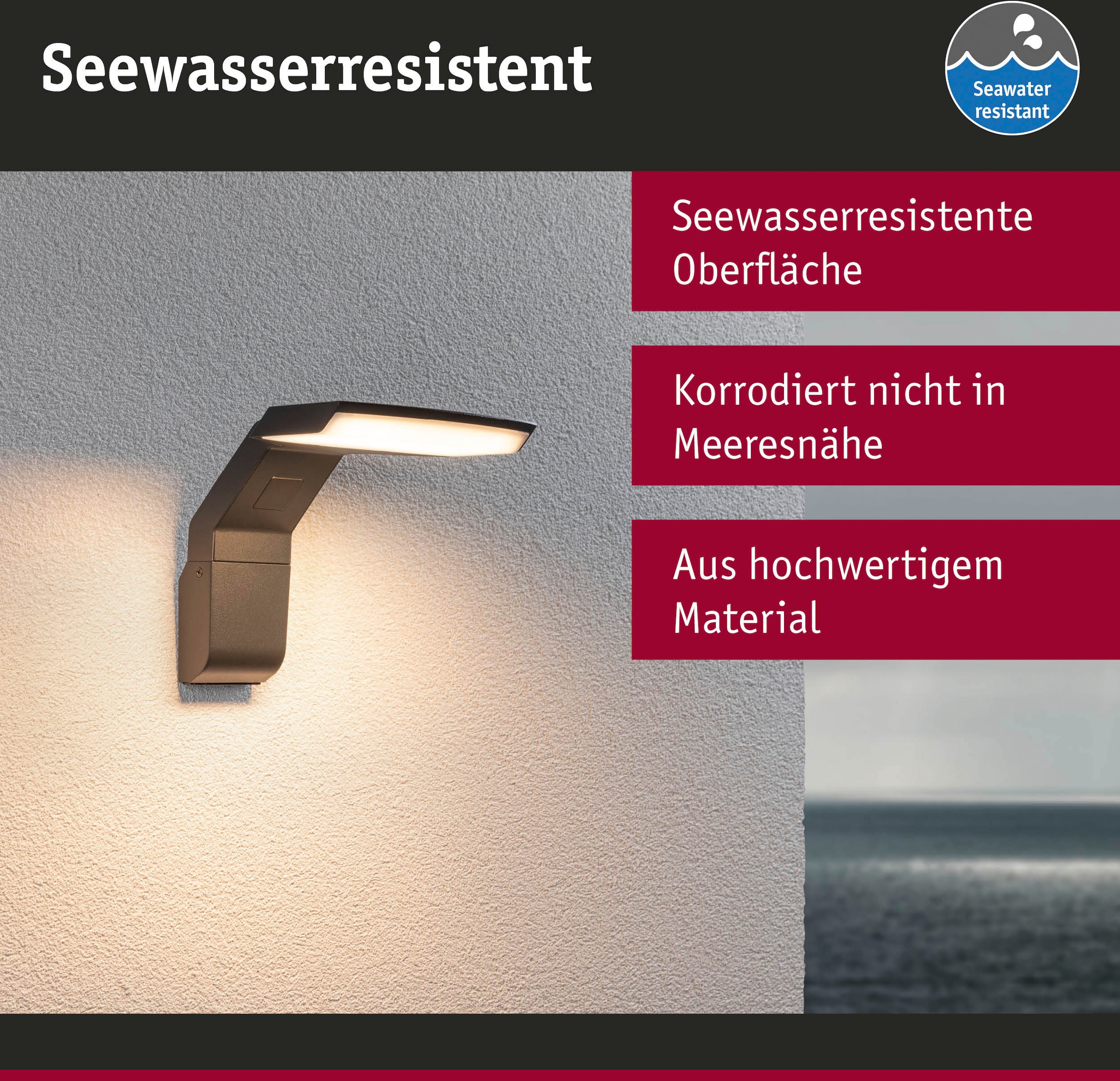 Paulmann LED Außen-Wandleuchte »Zenera flammig-flammig, 1 | BAUR seewasserresistent 230V anthrazit«, 3000K