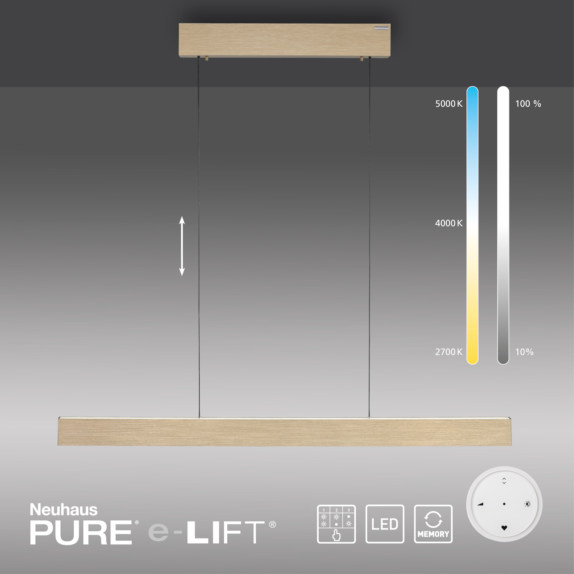 Neuhaus PURE LED Pendelleuchte »PURE E-Motion« LED-Board 1 Stk. warmweiß - kaltweiß e-LIFT® Funktion, CCT, dimmbar, Up-&Downlight