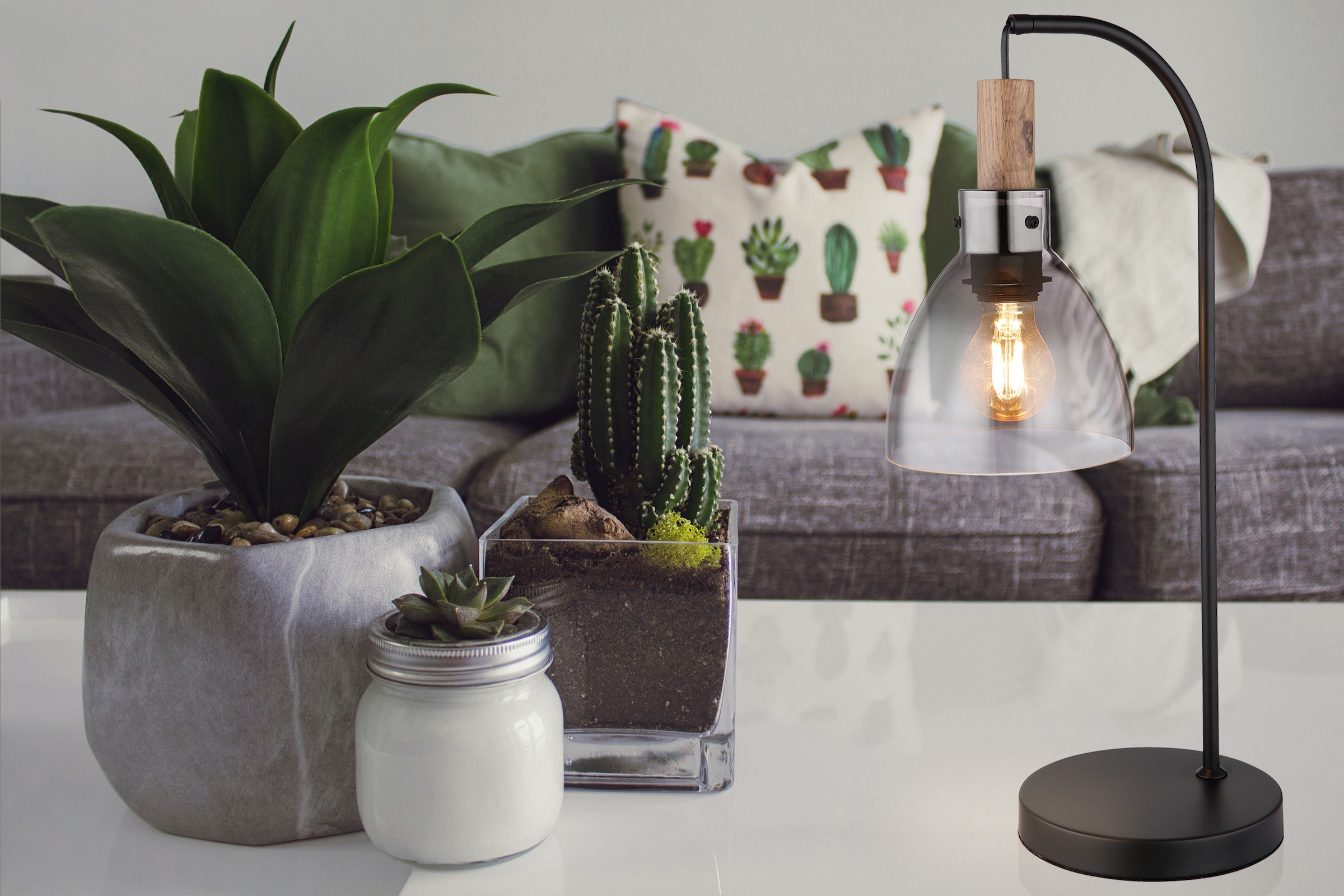 GLOBO LIGHTING Tischleuchte »MATTEA«, Leuchtmittel E27 | ohne Leuchtmittel, Tichlampe/Glas rauchfarben/Schlafzimmer/Wohnzimmer/Flur