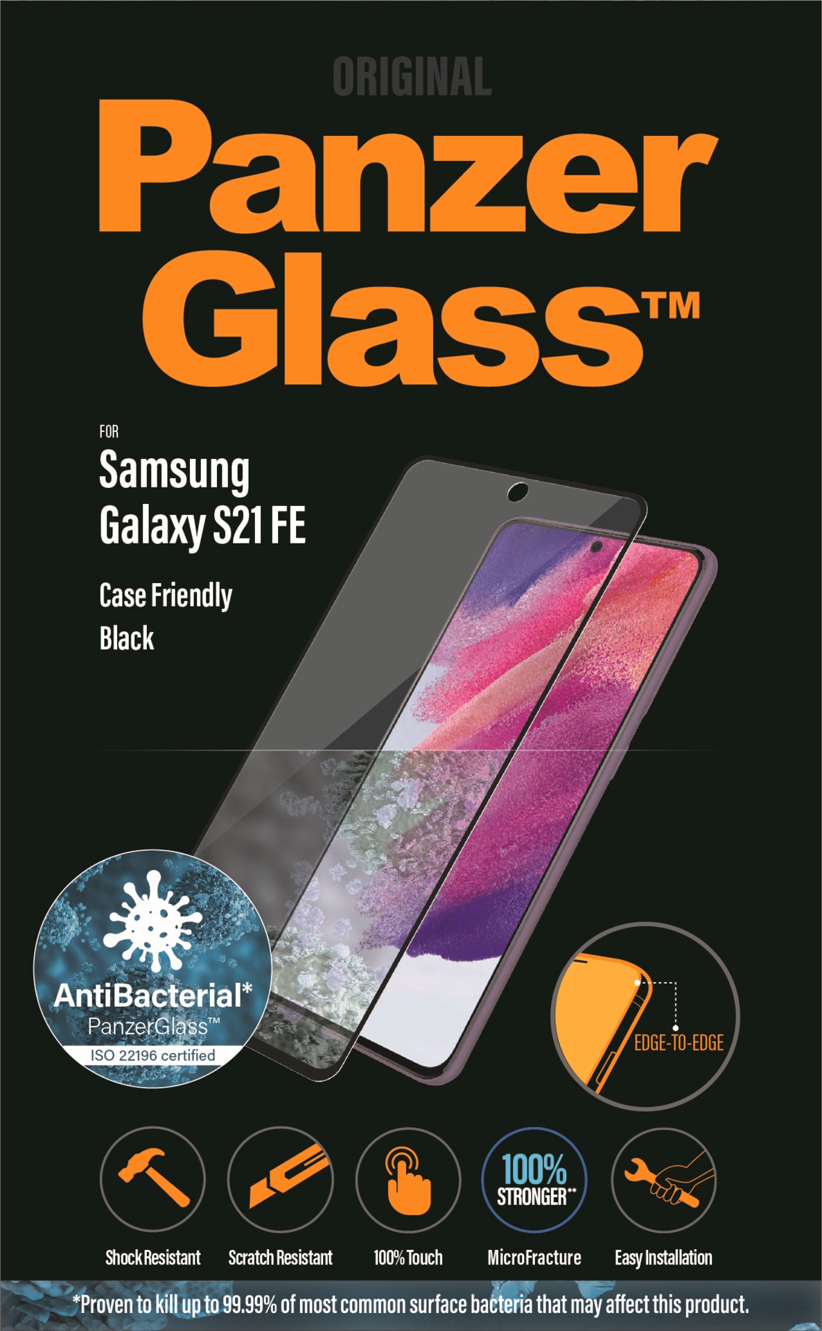 CARE by PanzerGlass Displayschutzglas »AntiBacterial Screen Protection«, für Samsung Galaxy S21 FE, Displayschutzfolie, Schutzfolie, Bildschirmschutz, kratz- & stoßfest