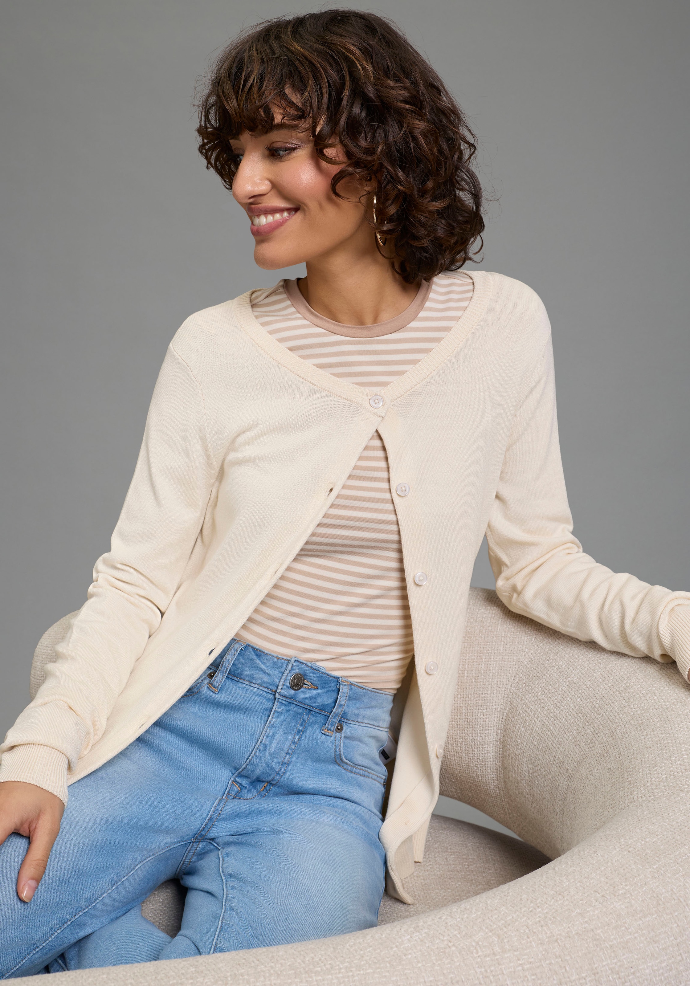 Flashlights Longsleeve hüftlange Schnittform, mit Rundhalsausschnitt, gestreifte Optik