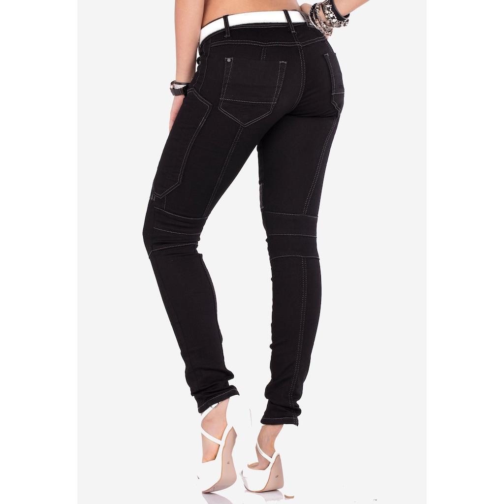 Damenmode Jeans Cipo & Baxx Slim-fit-Jeans, im Biker-Stil schwarz