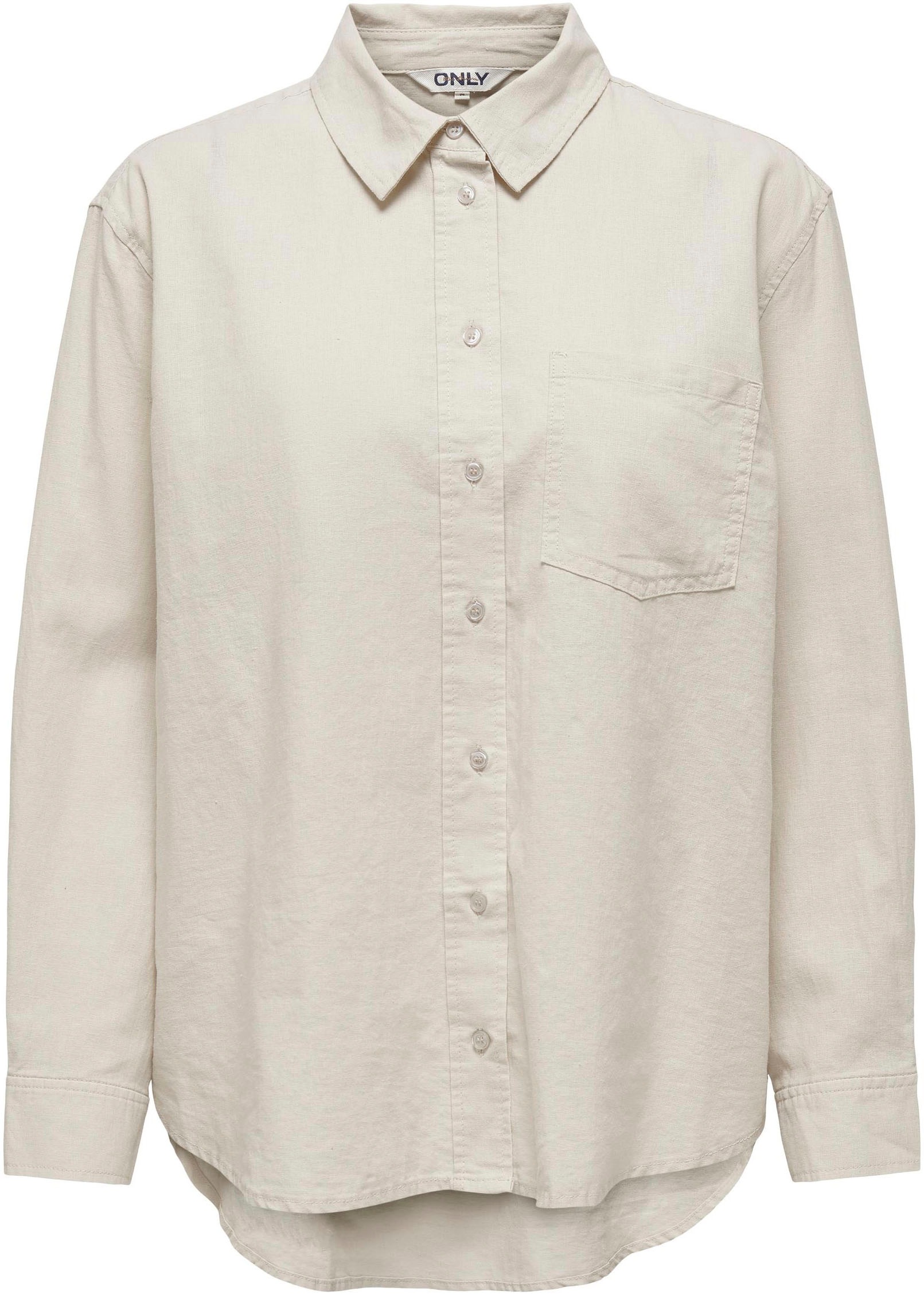 Longbluse ONLY "ONLTOKYO L/S LINEN BLEND SHIRT", Damen, Gr. M, beige (moonbeam), Web, Obermaterial: 55% Leinen, 45% Viskose, unifarben, regular fit, Blusen Longbluse, mit Leinen 4