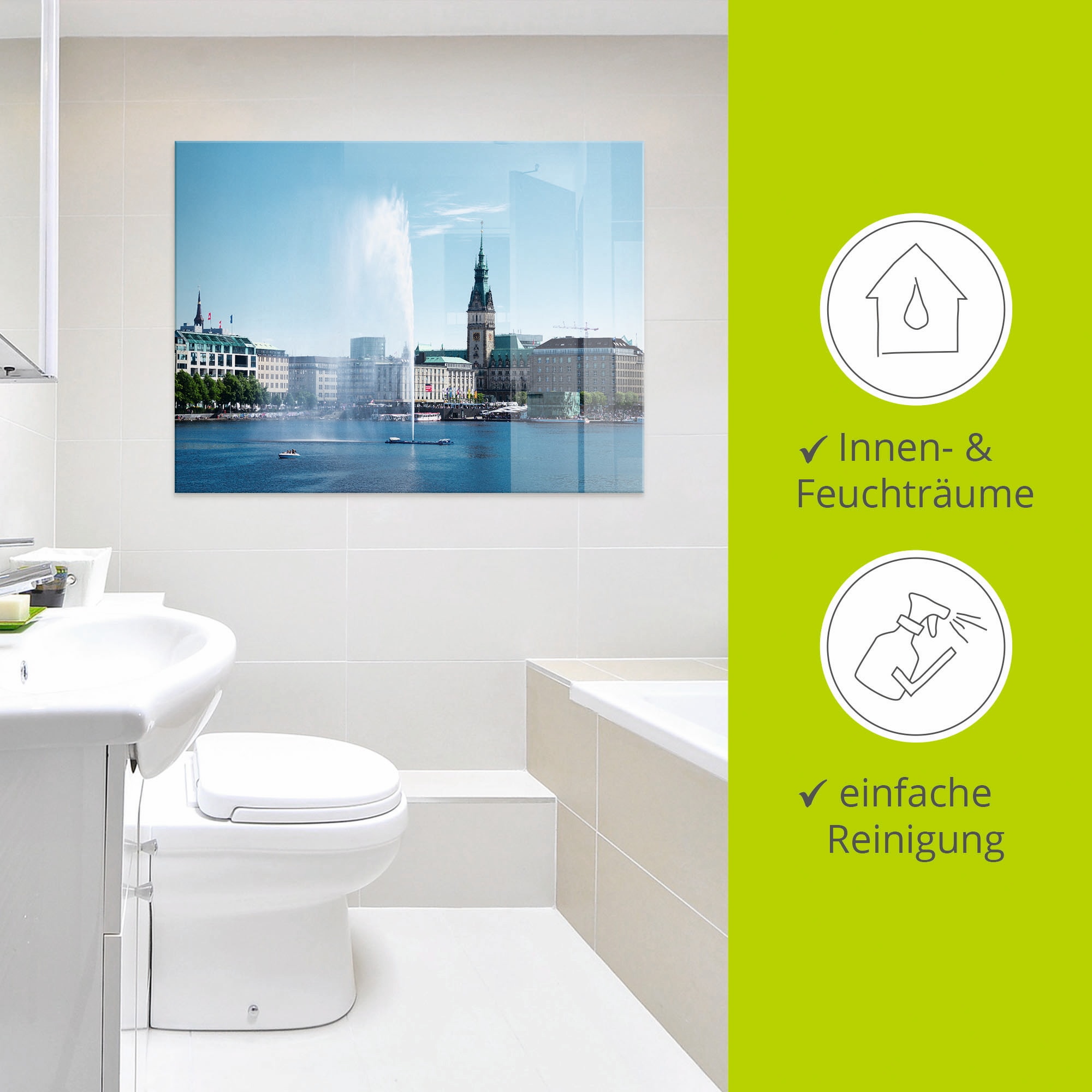 Artland Glasbild »Hamburg Alsterfontäne mit Rathaus«, Deutschland, (1 St.), in verschiedenen Größen