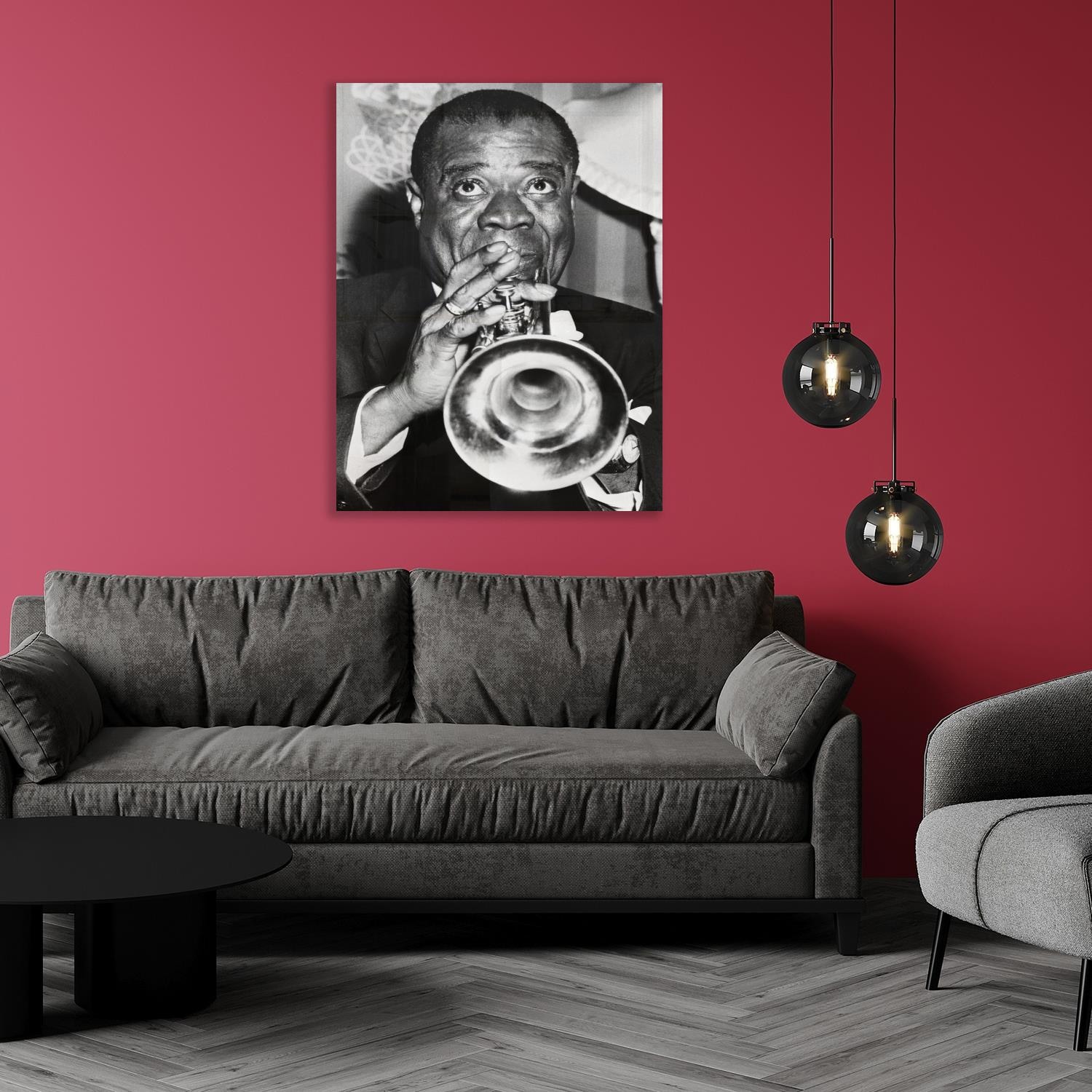 queence Acrylglasbild "Louis Armstrong", Schwarz-Weiß-Mann-Stars, Fine Art-Print in Galeriequalität