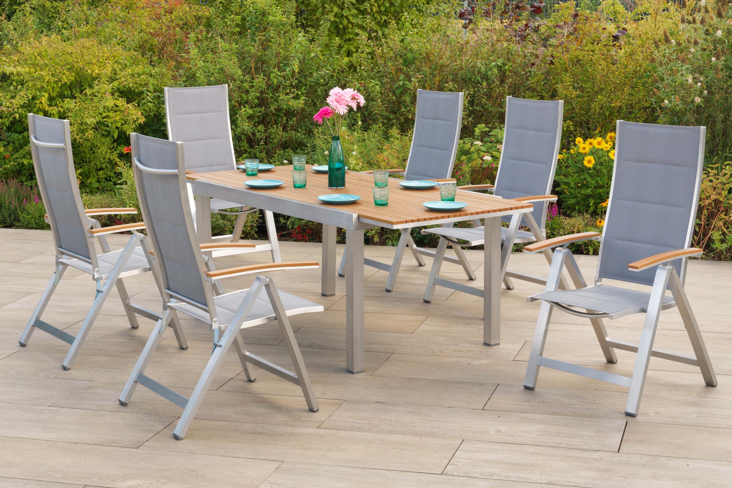 MERXX Garten-Essgruppe »San Remo« Set, 7 tlg. inkl. 6 Klappsessel, 1 Ausziehtisch