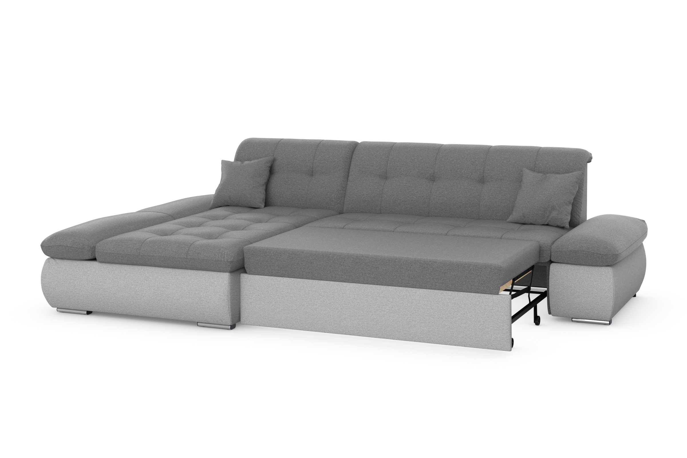 DOMO collection Ecksofa »Moric, L-Form, XXL-Sofa - Breite 300cm«, wahlweise mit Bettfunktion und Armteilverstellung, silber-grau