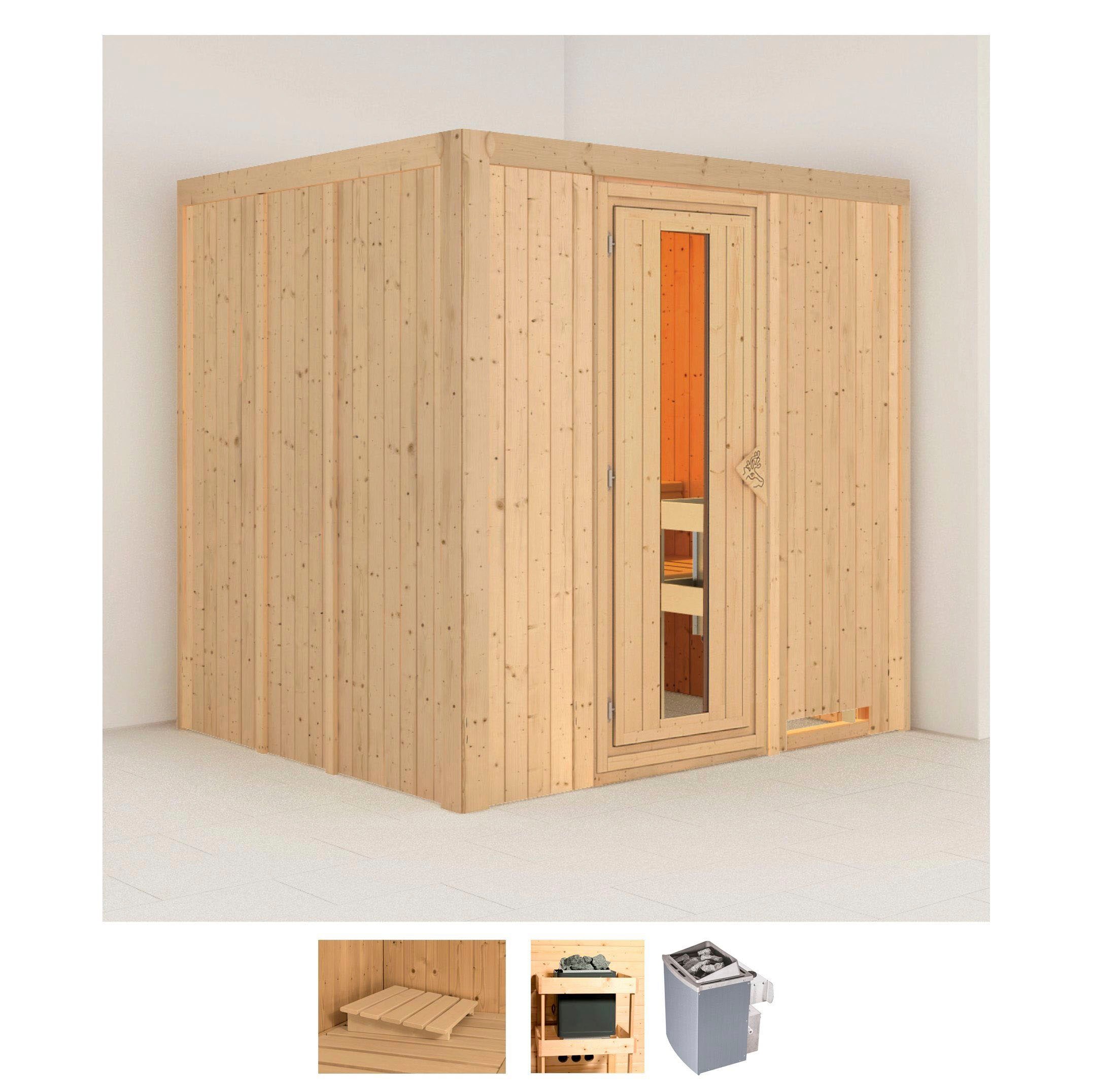 Karibu Sauna "Sodin" Set, Ofen 9 kW integr. Strg