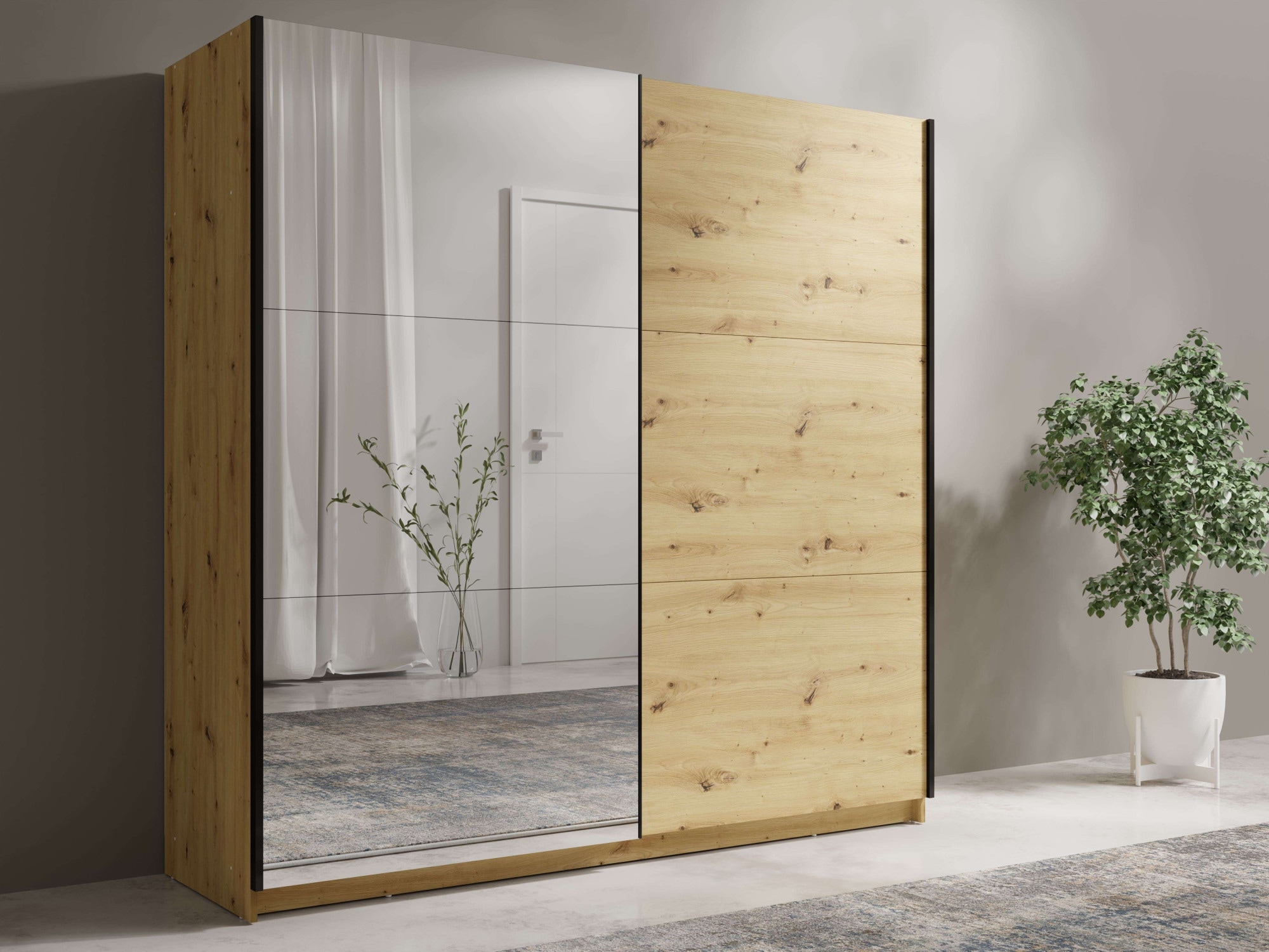 OTTO home Kleiderschrank "Kleiderschrank Fresnooo mit 5 Einlegeböden, Spiegel und Kleiderstange" Garderobe mit 2 Schwebetüren, B/H/T 200/207/62 cm