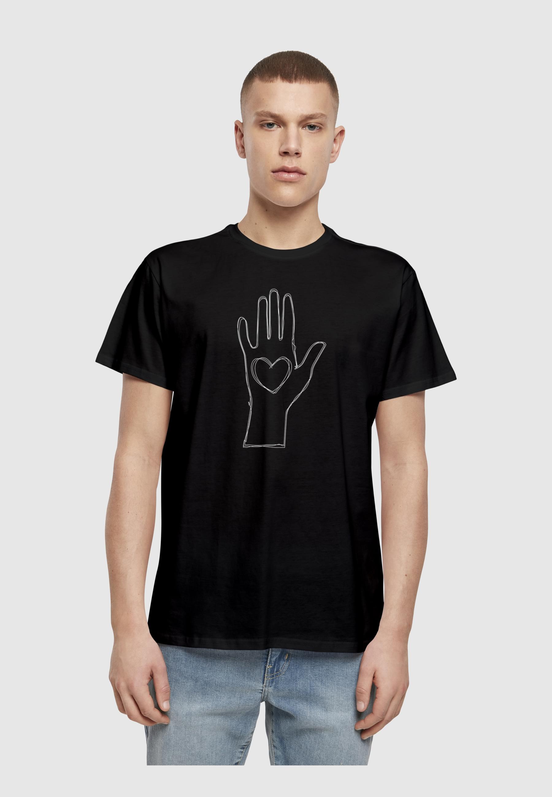 Thumbnail - Merchcode T-Shirt "Merchcode Herren Peace - Scribble Hand Heart Black Basic T-Shirt", (1 tlg.)