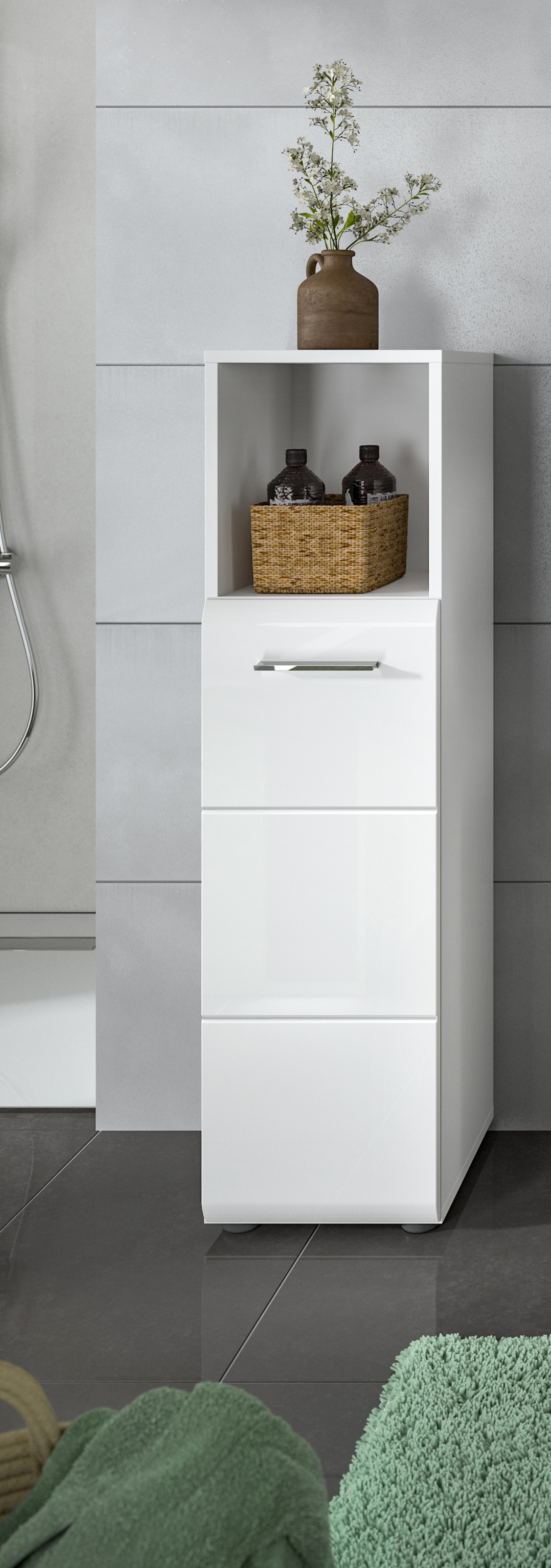 INOSIGN Midischrank »FLORENZ, TOPSELLER!, Höhe 110 cm, 1 Tür, 2 Fachböden, 1 offenes Fach«, Türanschlag wechselbar, hochwertige MDF Front, Badschrank, Bad