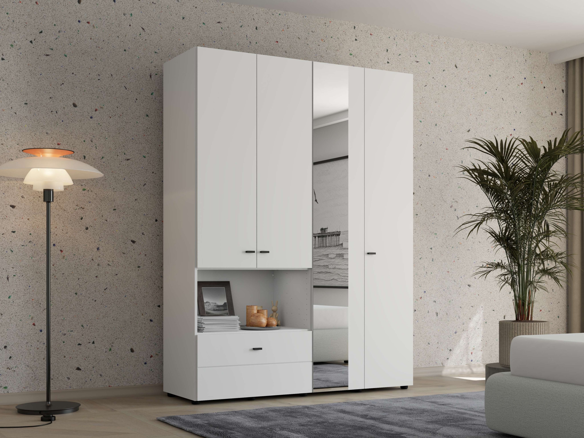 Home affaire Kleiderschrank »Campsie Schlafzimmerschrank, Drehtürenschrank,  Wäscheschrank« 2 Breiten, inkl. Spiegel, Schublade, Kleiderstange & Stauraum