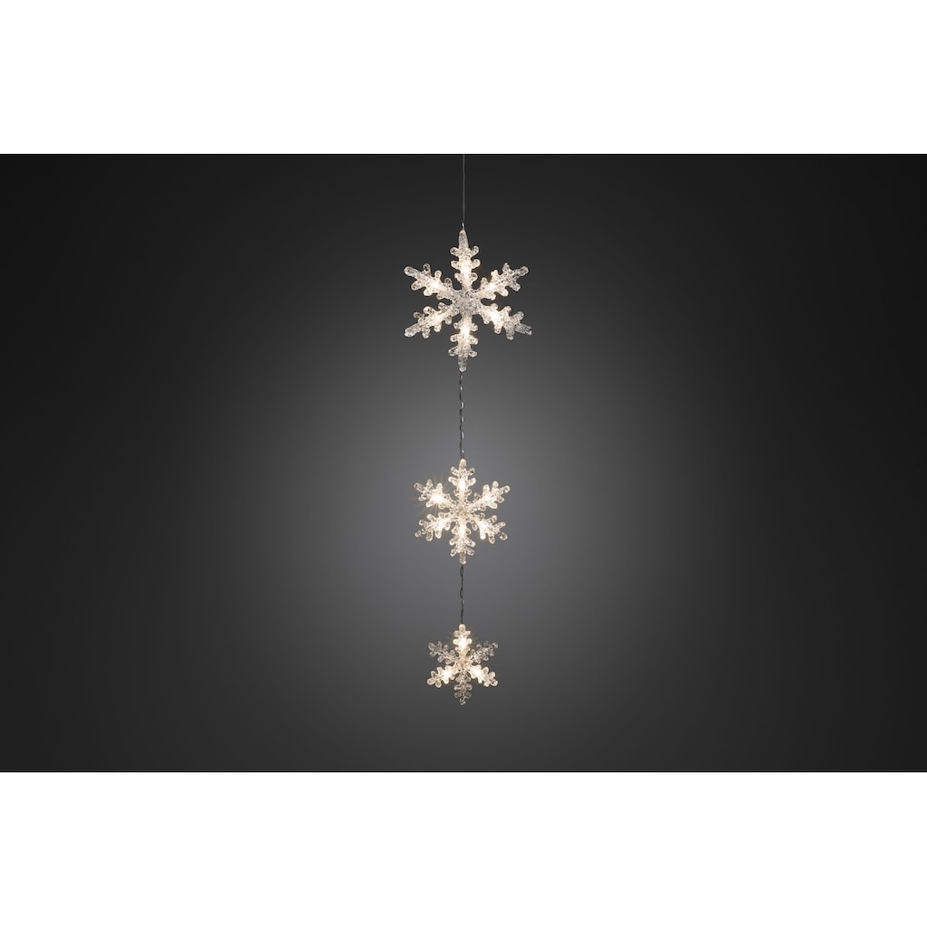 KONSTSMIDE LED-Lichtervorhang »Weihnachtsdeko aussen«, 15 St.-flammig, LED Lichtervorhang, 3 Acryl Schneeflocken, 15 warm weiße Dioden