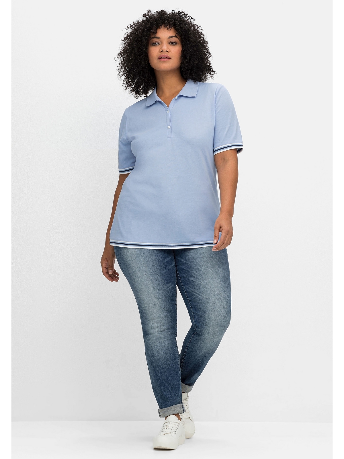Sheego T-Shirt »Große Größen«, für aus BAUR Waffelpiqué mit bestellen | Kontrastkanten
