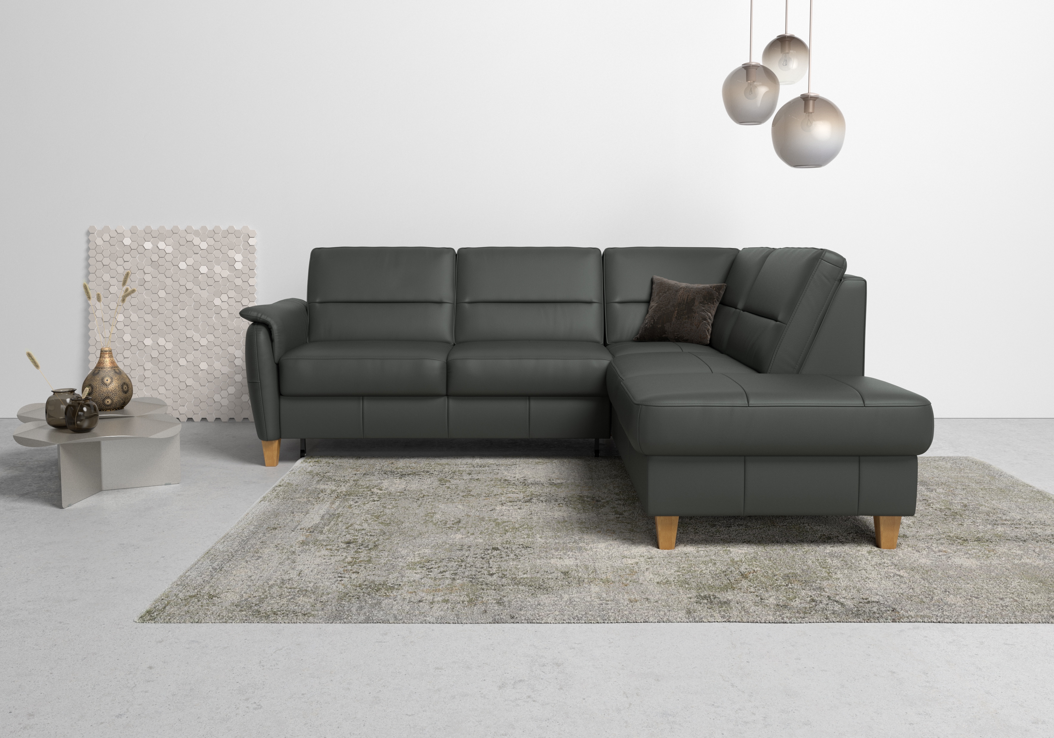 Home affaire Ecksofa "Palmera, L-Form, B: 236 cm, Bettfunktion & Bettkasten wählbar" Federkern-Polsterung, Sitzhöhe 48 cm, handgefertigt, stilvolles Design