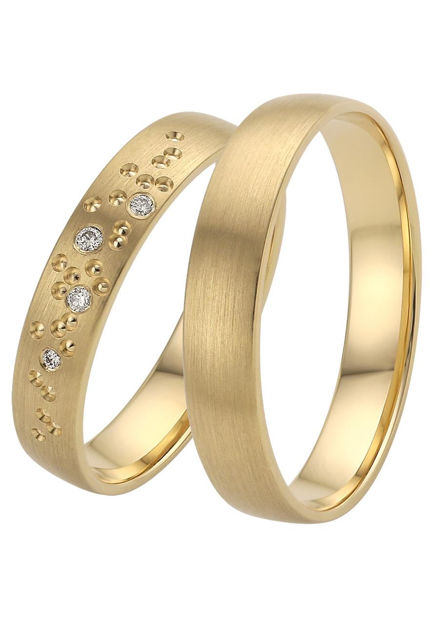 FIRETTI Damen Trauring "Schmuck Geschenk Gold 375 Hochzeit Ehering "LIEBE" Sterne", 17, 0,03 SI = kleine Einschlüsse mit Brillanten, Gelbgold 375,